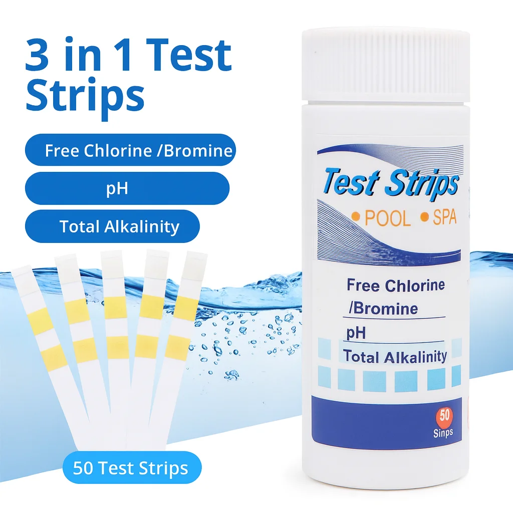 50 Stück/Set Chlor-PH-Teststreifen, 3-in-1-Wassertestpapier, Mehrzweck-Härtewerkzeug für Schwimmbad, Spa, Aquarium Image