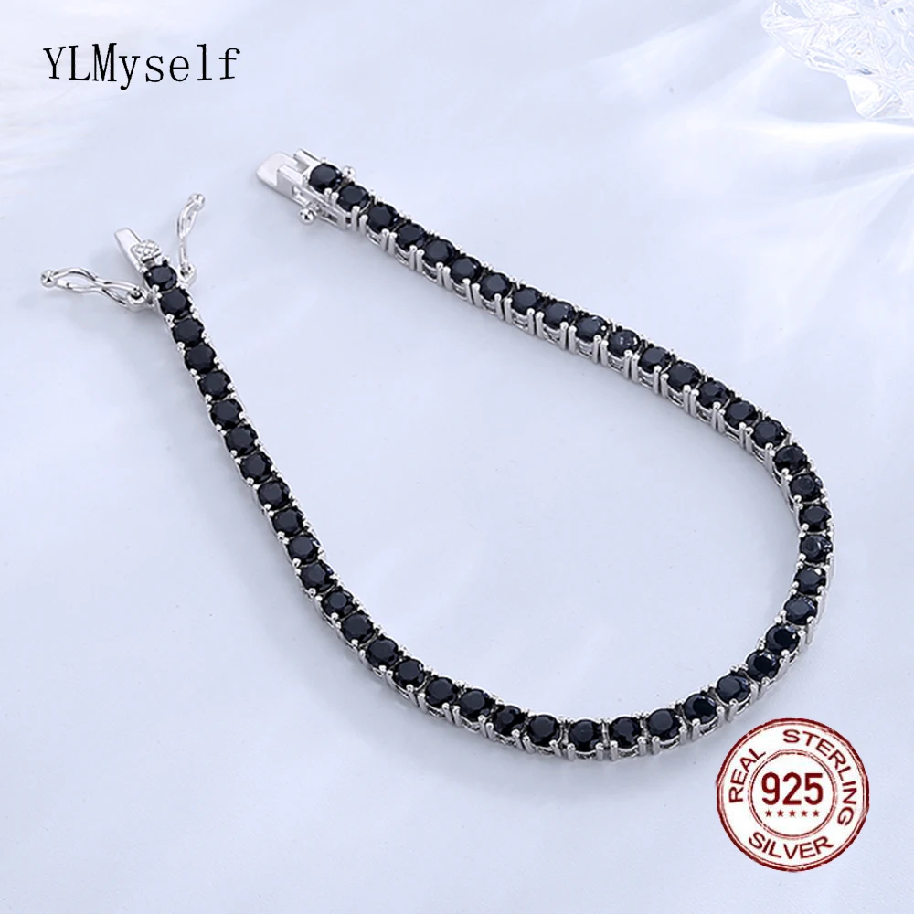 YLMyself Schwarzes Tennis-Armband für Damen und Herren, 925er Sterlingsilber, 3 mm CZ-Stein, Hip-Hop-Rock-Kettenschmuck