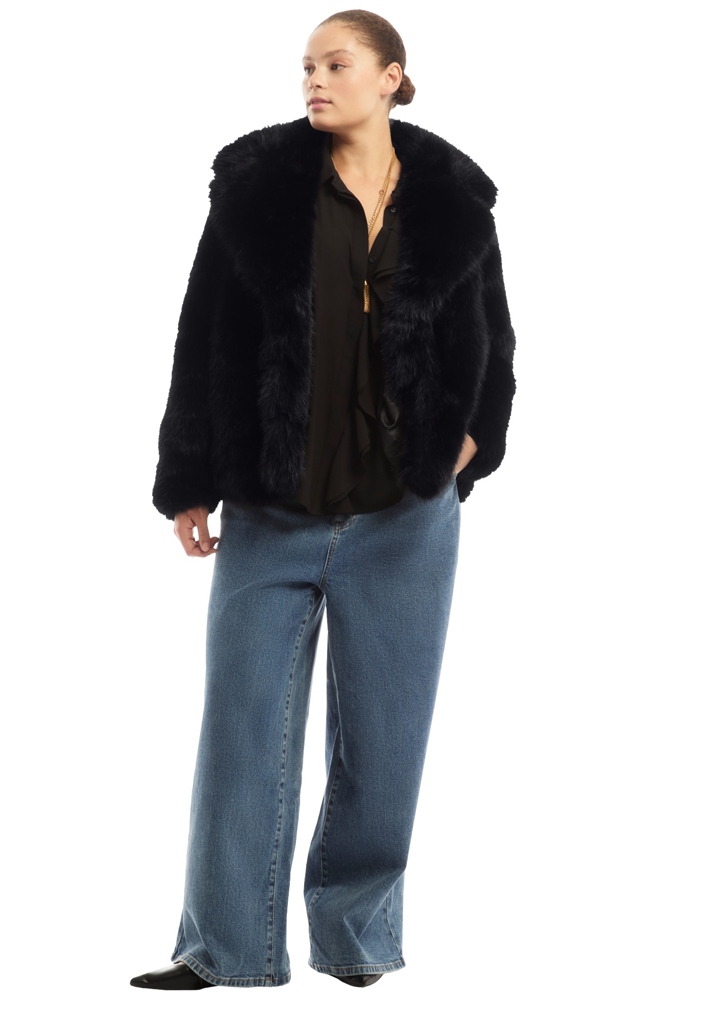 Plus Size Women's Faux Fur Coat by June & Vie in Black Onyx (Size 18/20)