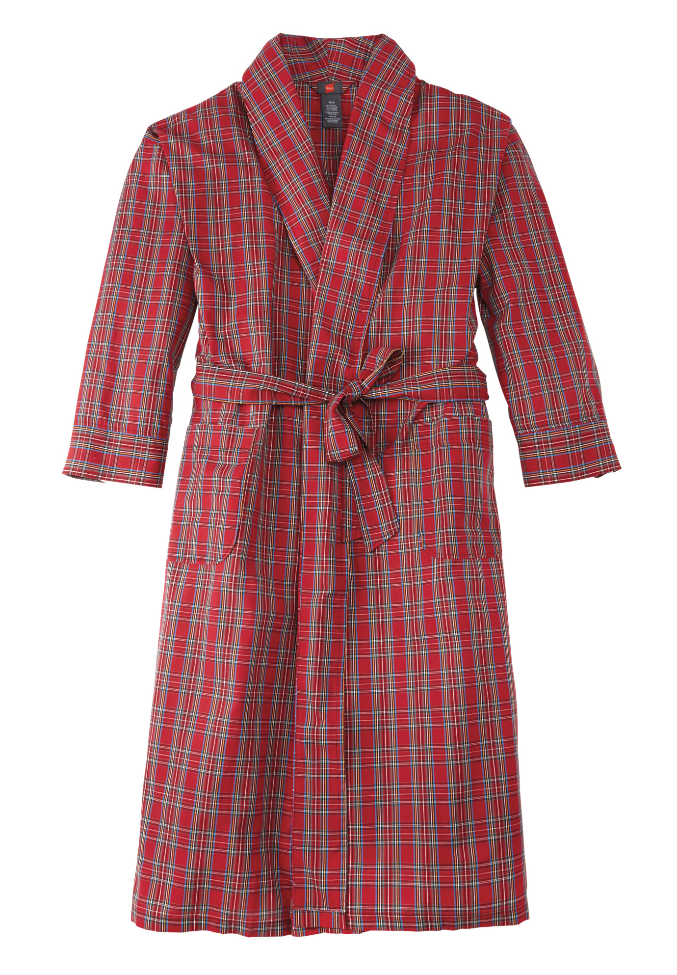 Men's Big & Tall Shawl Collar Robe by Hanes in Red Plaid (Size 9XL/10XL)