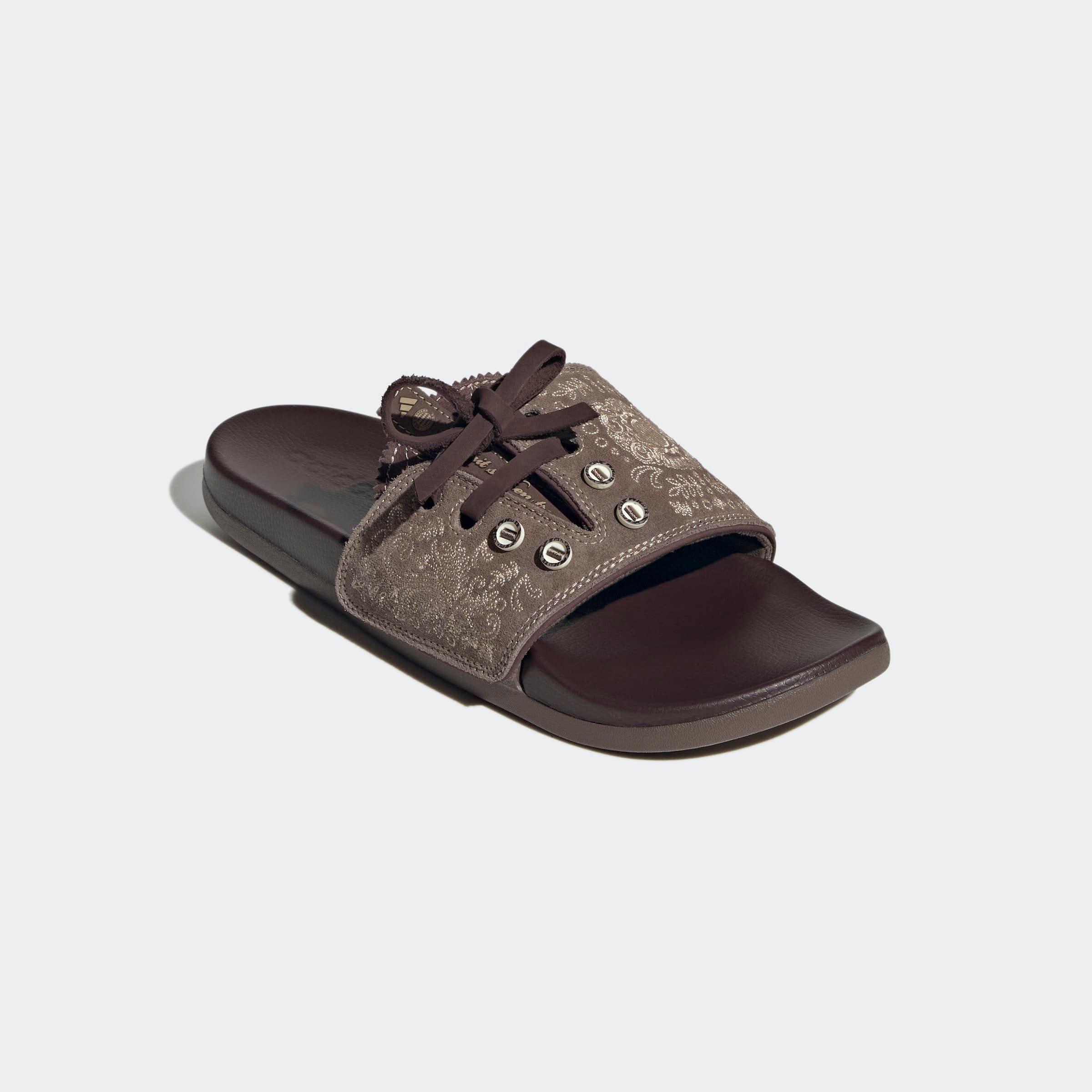 Badesandale ADIDAS SPORTSWEAR "ADILETTE COMFORT BADESCHLAPPEN", Gr. 43, earth strata, warm sandstone, shadow braun, Leder, Schuhe