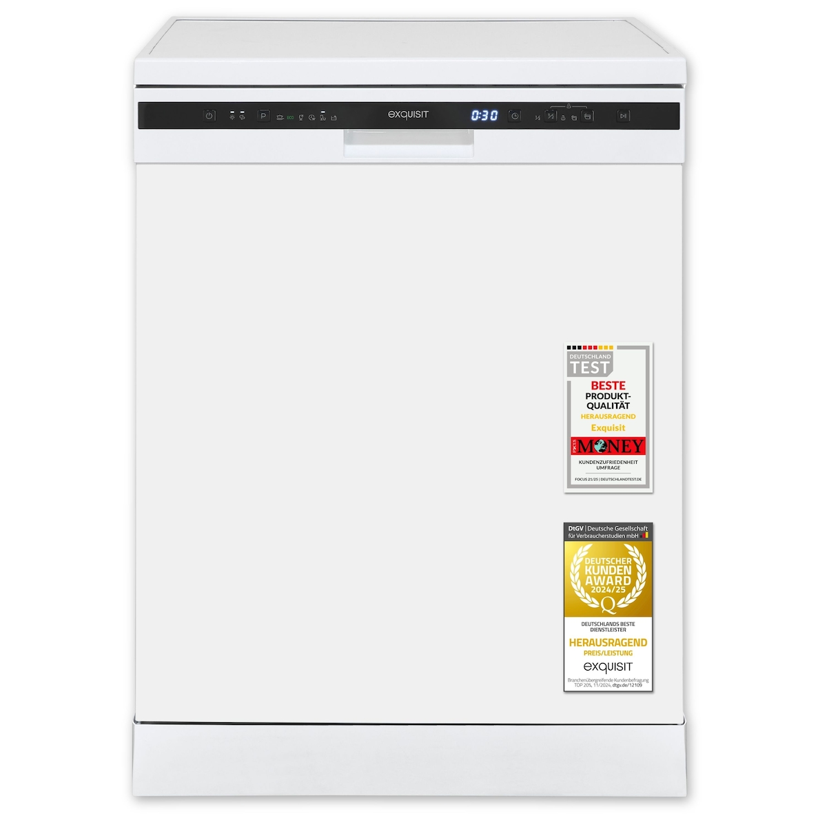 Exquisit Geschirrspüler 60 cm, Unterbaufähig, Automatische Türöffnung, Startzeitvorwahl, 11 Liter, GSP6314-030C weiss Image