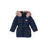 Steppjacke S.OLIVER JUNIOR, Mädchen, Gr. 104, blau (navy), Web, Obermaterial: 100% Polyester. Futter: 100% Polyester, unifarben, casual, regular fit ca. Mitte Oberschenkel, Rundhals, Langarm, Jacken, mit Glitzergürtel und abnehmbarer Kapuze