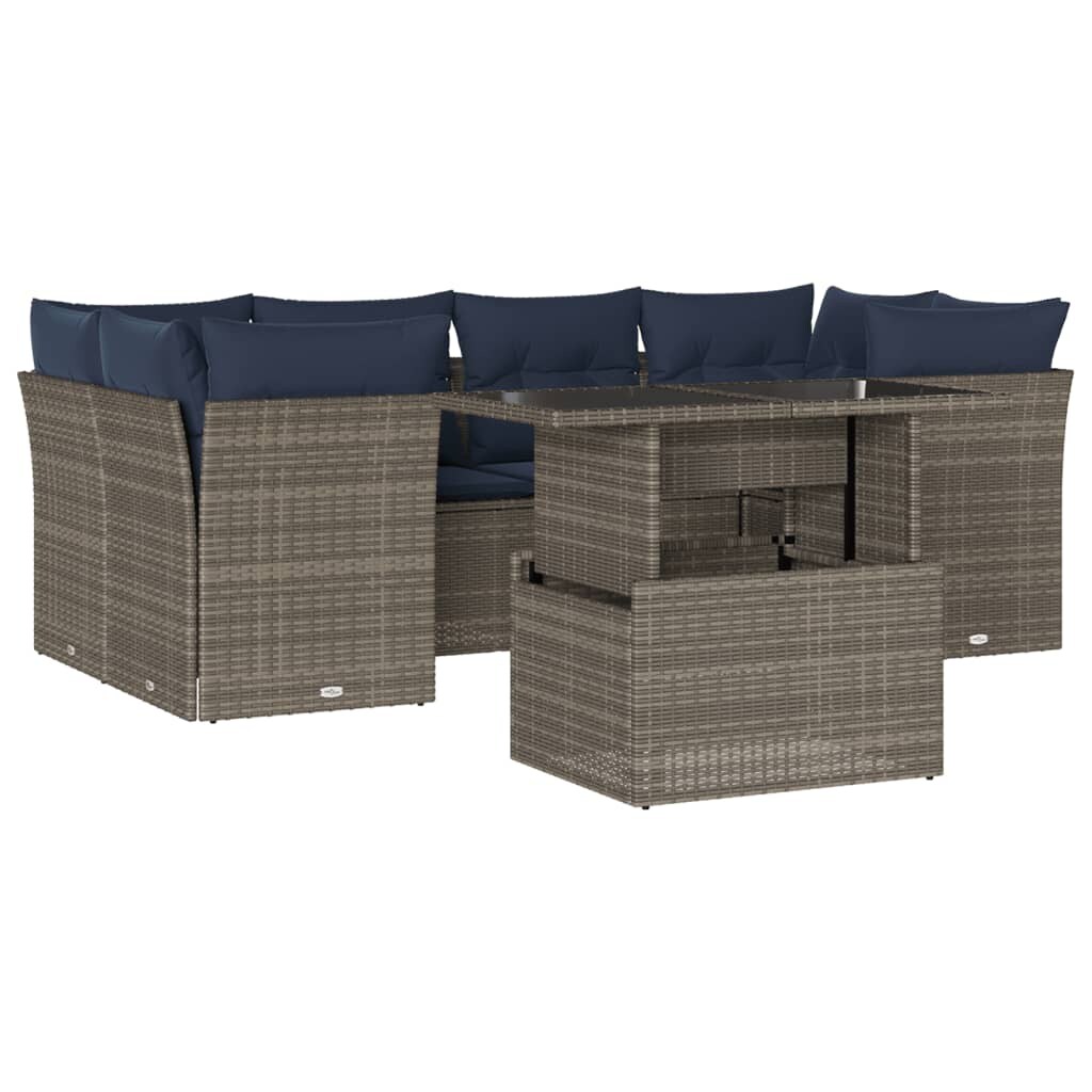 vidaXL 7-teiliges Gartensofa-Set mit Kissen, grau, Polyrattan Image