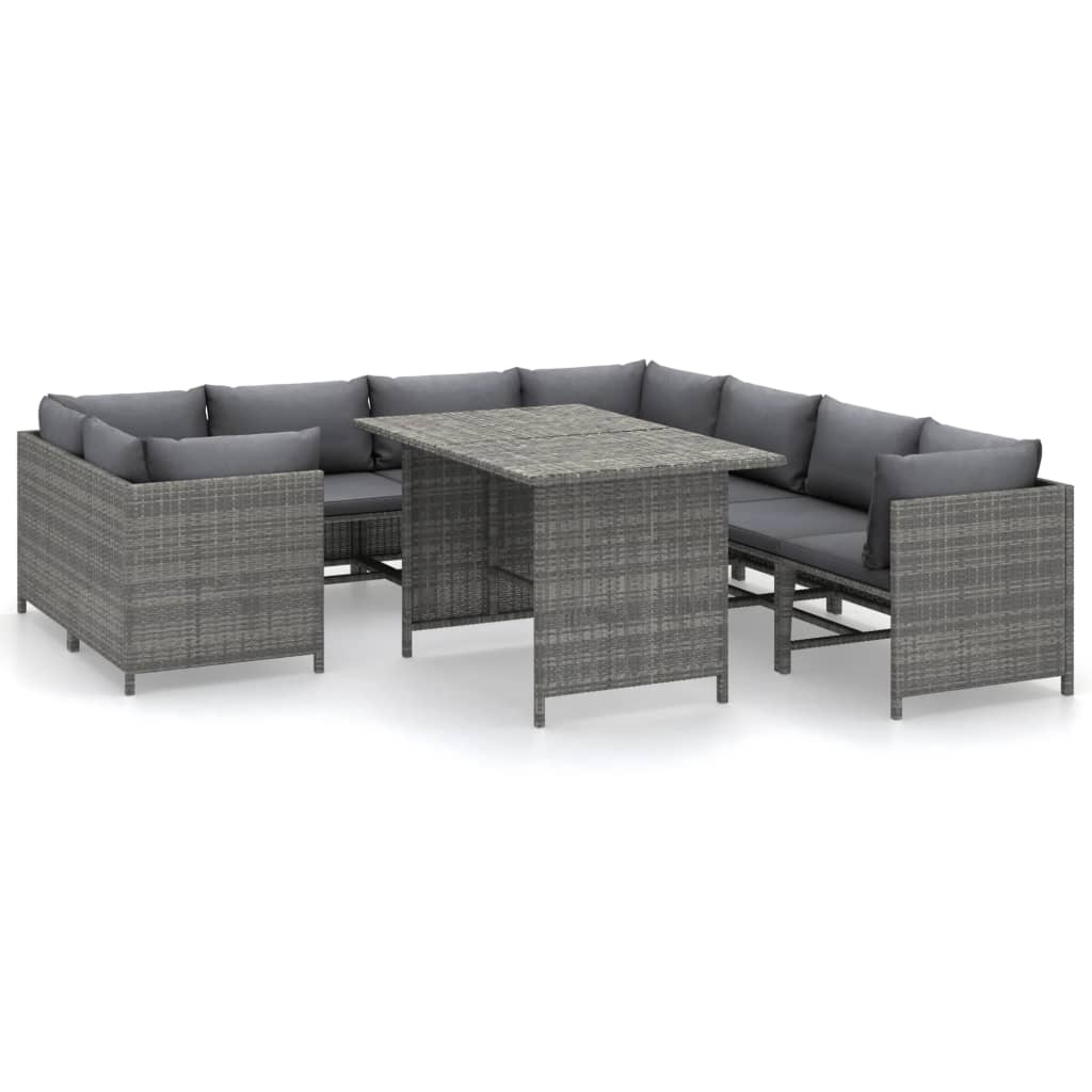 vidaXL 9-tlg. Garten-Lounge-Set mit Kissen Poly Rattan Grau Image