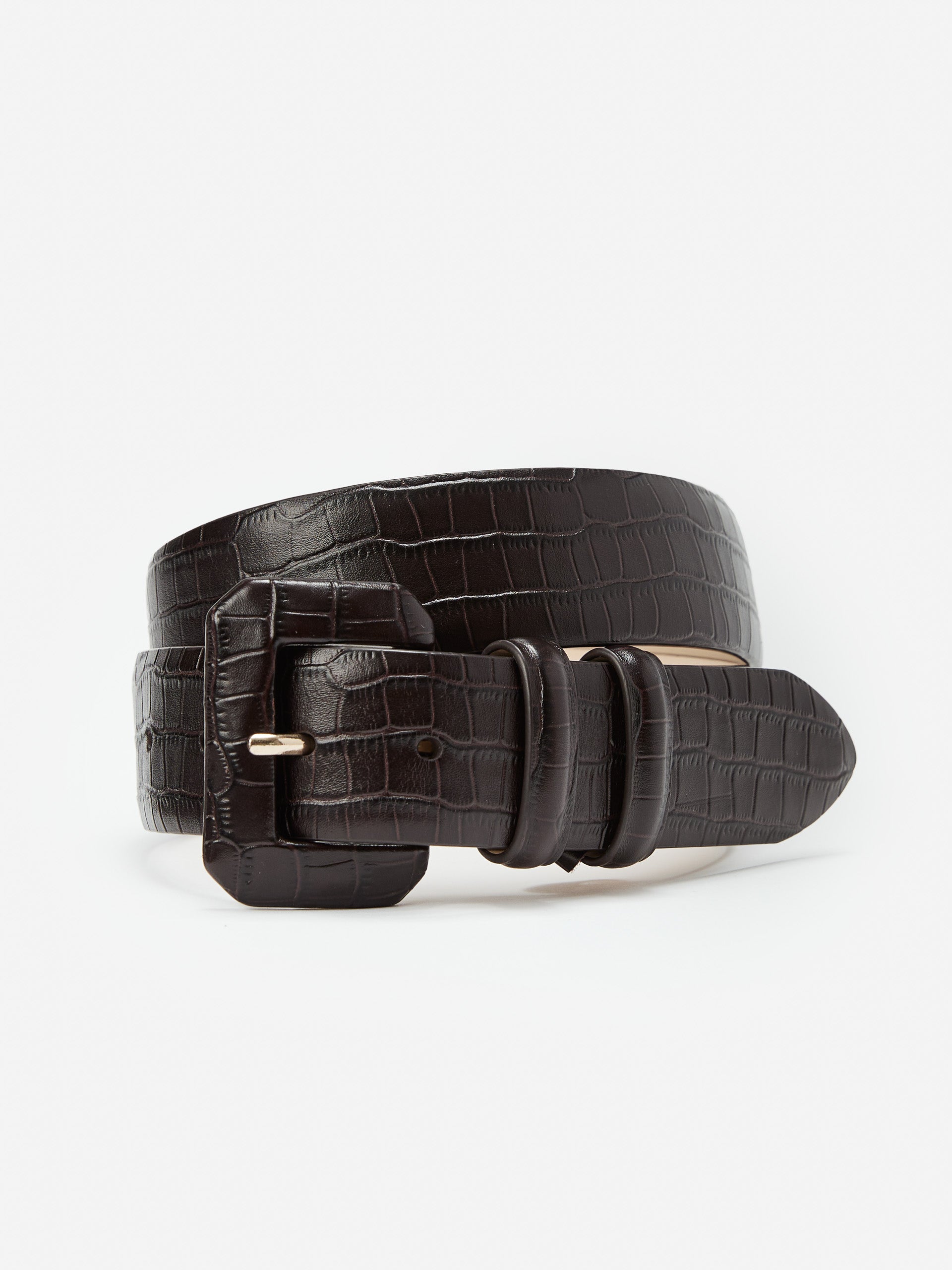 J.McLaughlin Women's Dacia Leather Belt in Crocodile Dark Brown, Size Small