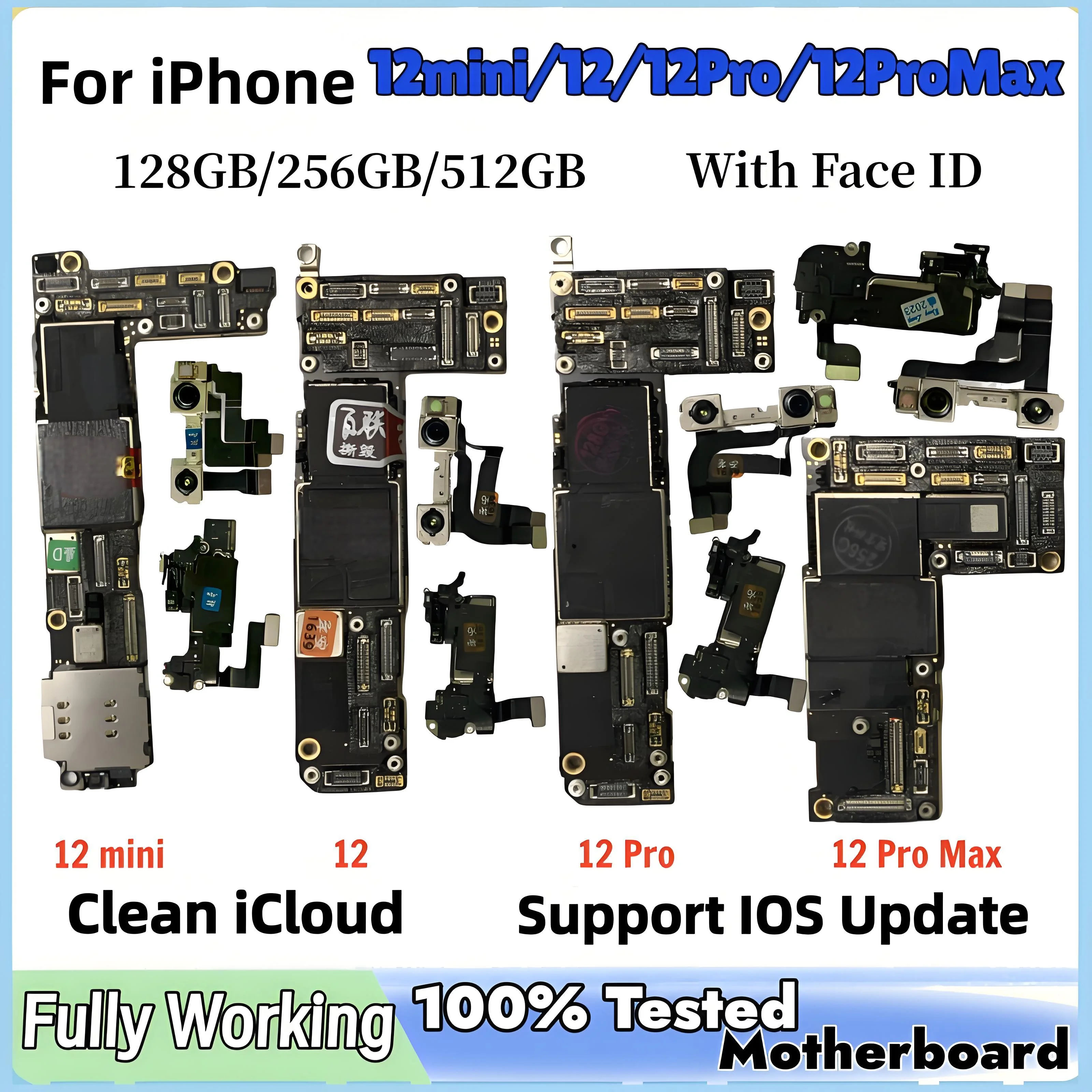 Carte mère CLean iCloud testée pour iPhone 12 Pro Max avec/sans identification faciale prise en charge de la mise à jour IOS carte mère 12 mini carte mère déverrouillée