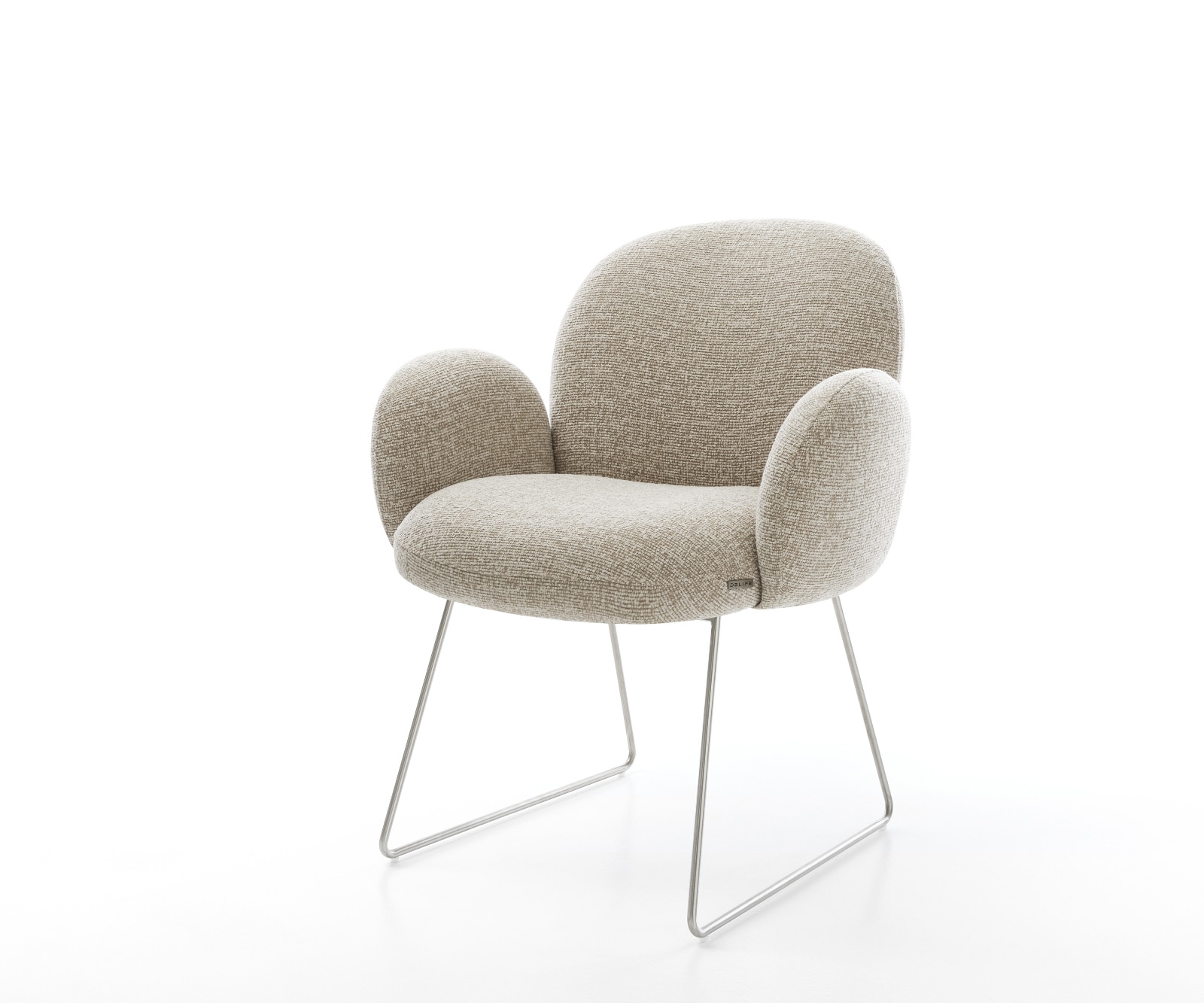 DELIFE Esszimmerstuhl Nube-Flex mit Armlehnen Webstoff Soft Beige Kufengestell Edelstahl Taschenfederkern, Esszimmerstühle Image