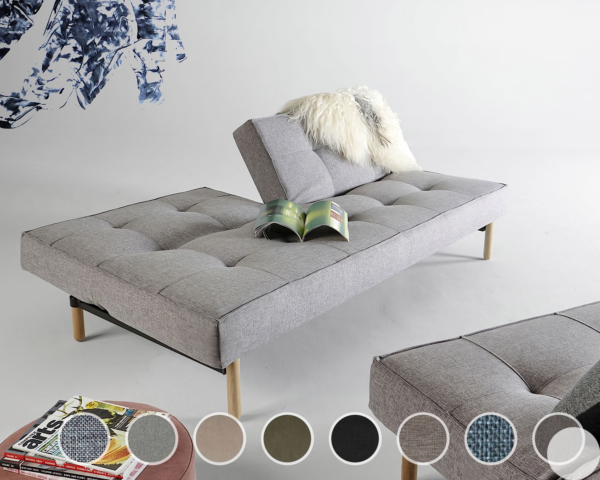 Innovation »Splitback« Klappsofa Eik Raucheiche / 550 Leather Look Faunal Black