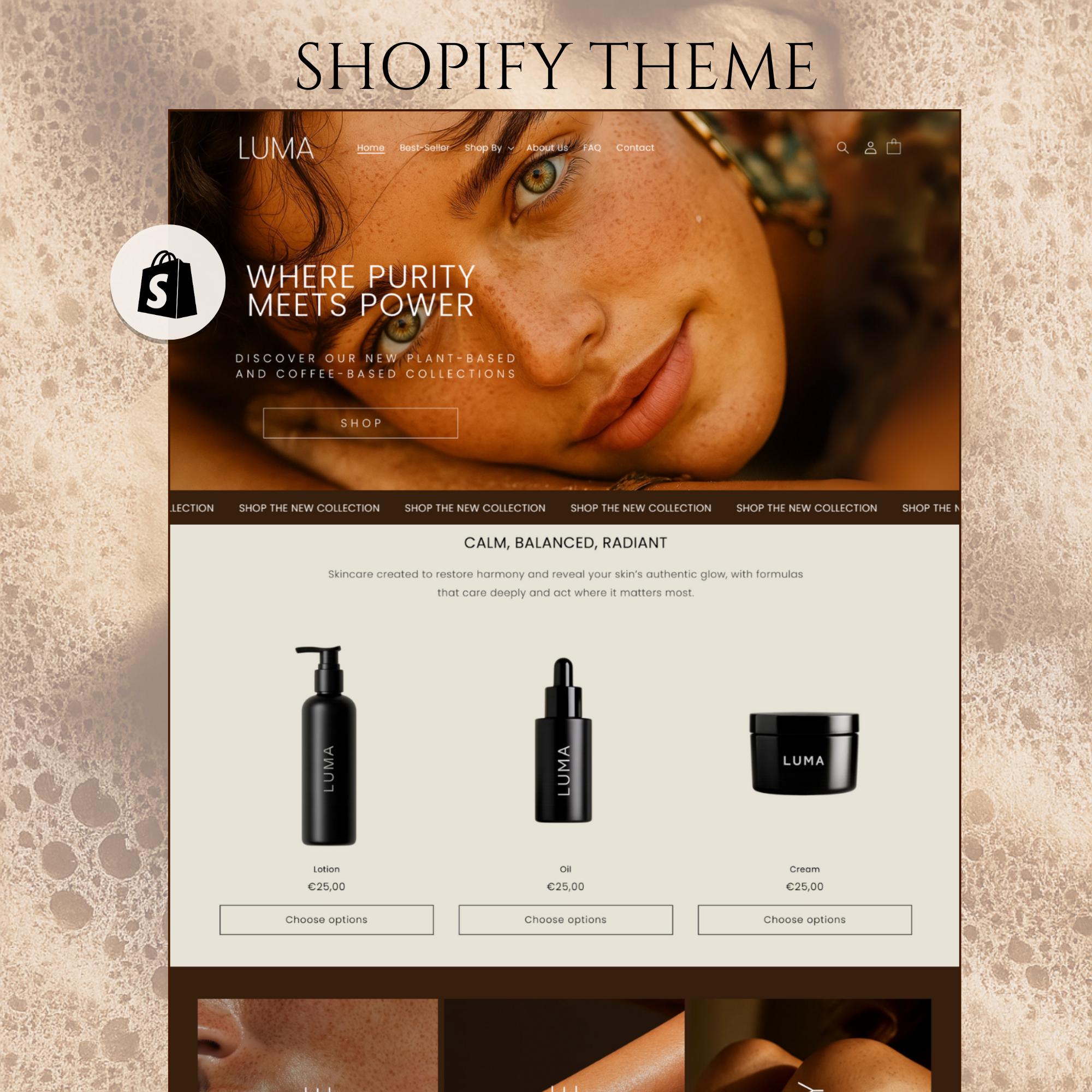 Tema Shopify Bellezza Skincare, Modello Shopify Minimalista Lusso 2.0, Sito Web Shopify Cosmetici Beige, Makeup e Cura della Pelle