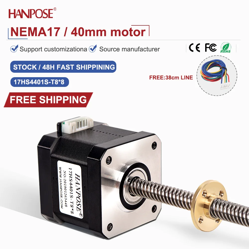 1PCS NEMA17 ausgang schraube schrittmotor 17HS4401S-T8 * 8 1,5 A 100-400mm trapez schraube trapezgewinde zwei-phase vier draht Image