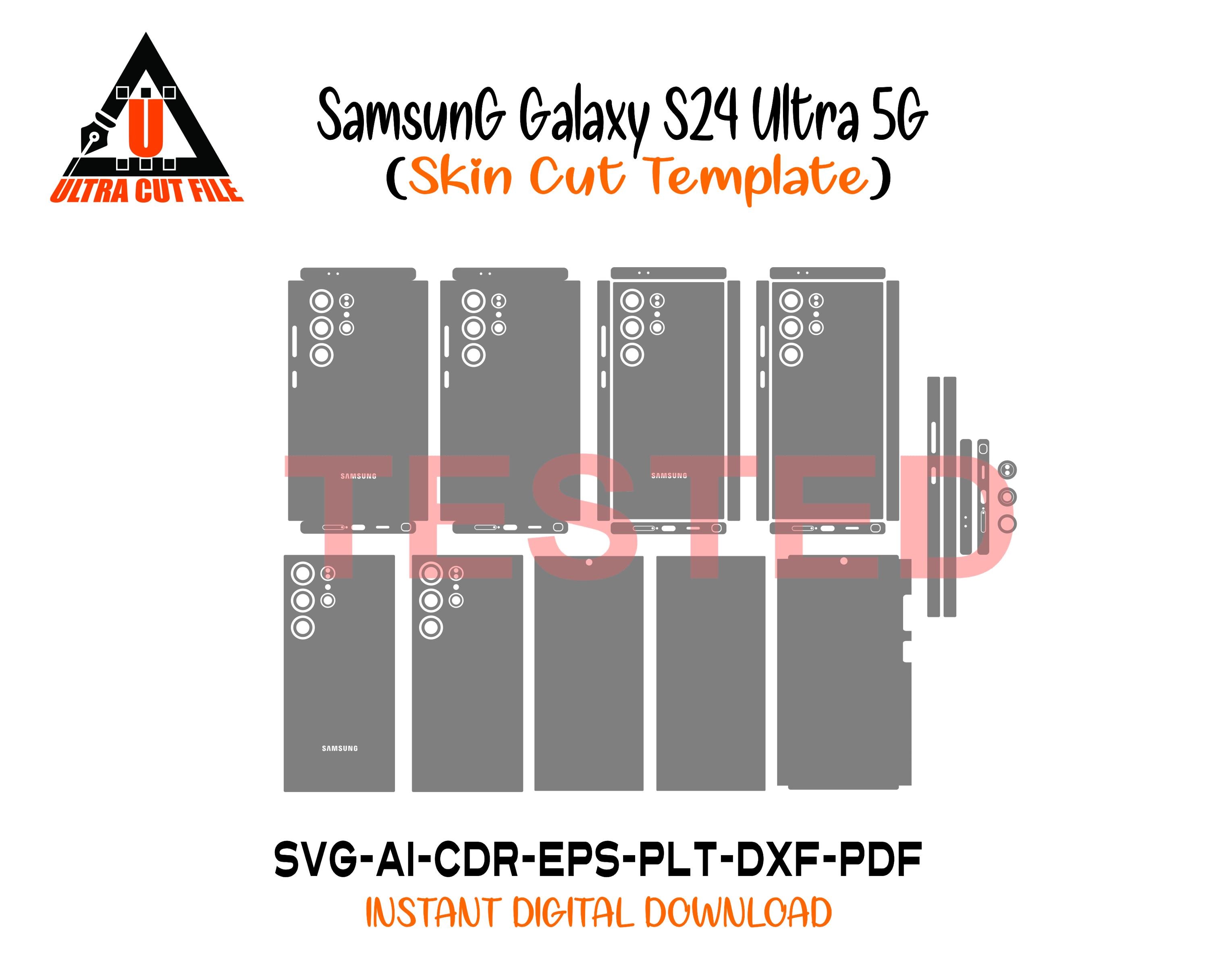 Modello skin vettoriale per Samsung Galaxy S24 Ultra 5G, layout skin, fustelle file svg skin Cricut Silhouette S24 Ultra 5G, file di taglio skin.