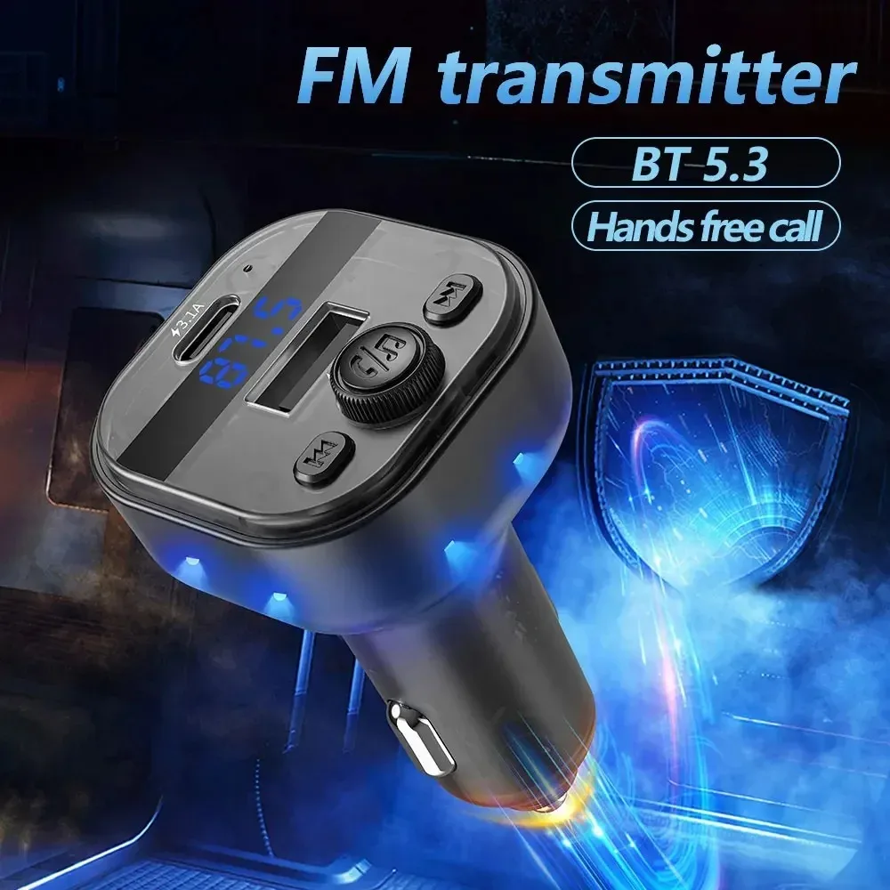 USB Typ-C Auto Ladegerät FM Sender Bluetooth Drahtlose Auto USB Ladegerät Freisprecheinrichtung MP3 Player Für iPhone 15 Xiaomi 14 Adapter Image