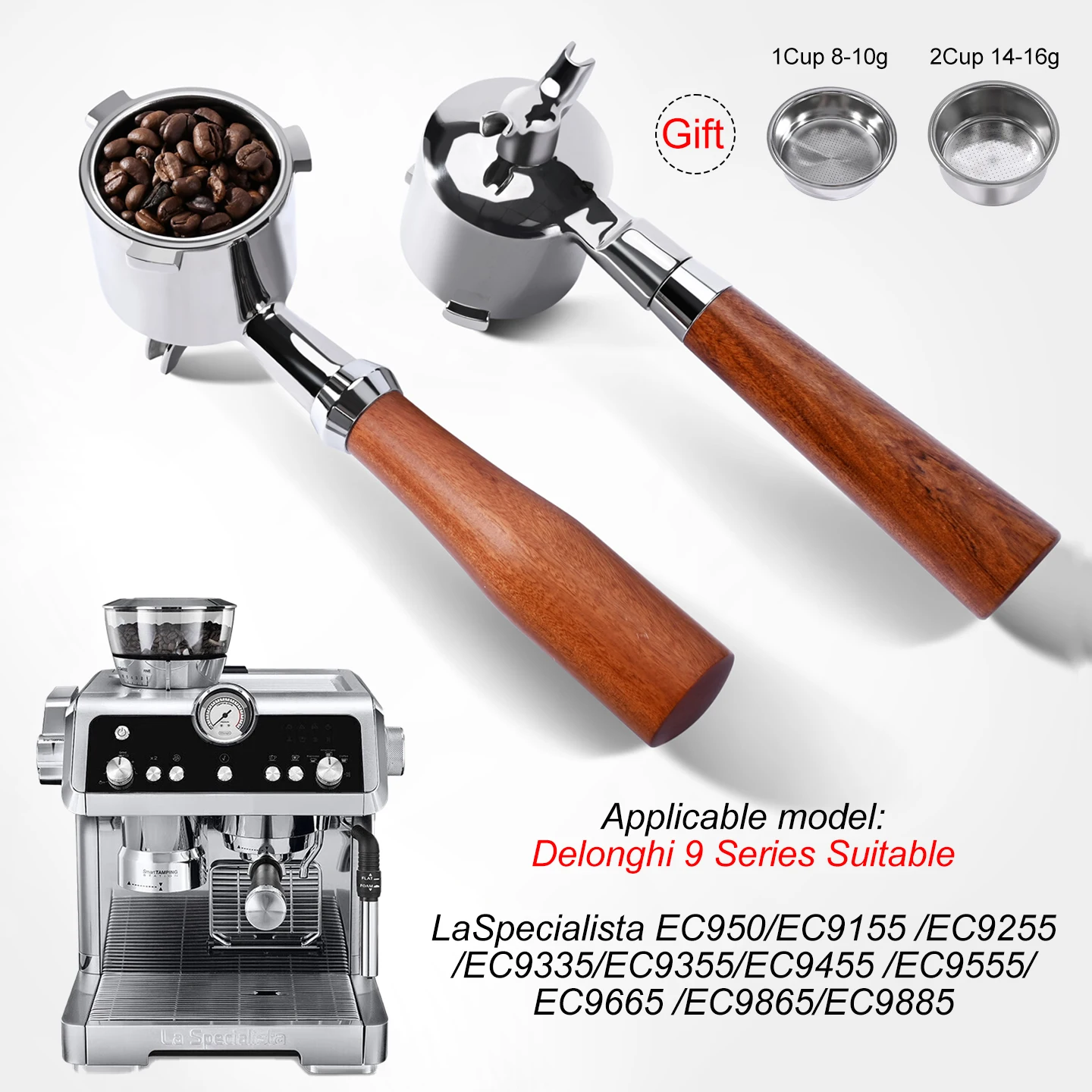 51 mm Doppelauslauf-Kaffee-Siebträger für Delonghi La Specialista EC9155 EC9255 EC9335 EC9355 EC9665 EC9865 Kaffeezubehör Image