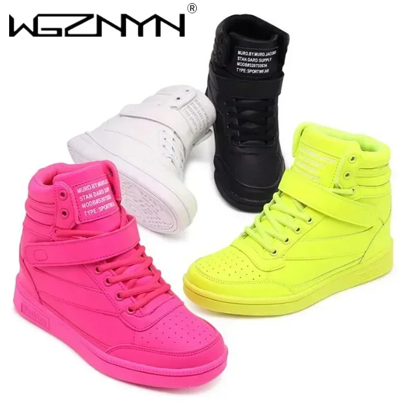 Designer Frau Atmungsaktive High Top Schwarz Weiß Stiefel Frauen Casual Sport Schuhe Plattform Versteckte Zunehmende Turnschuhe Leder Schuh