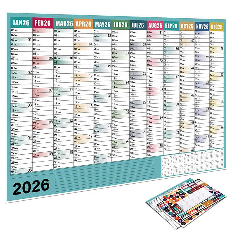 Wandkalender 2026, neuer Jahresplan, Tagesplaner, Blattpapier, 365-Tage-Plan, jährliche Hängeplanung, wöchentliche Agenda, Block, Monat 12 Image
