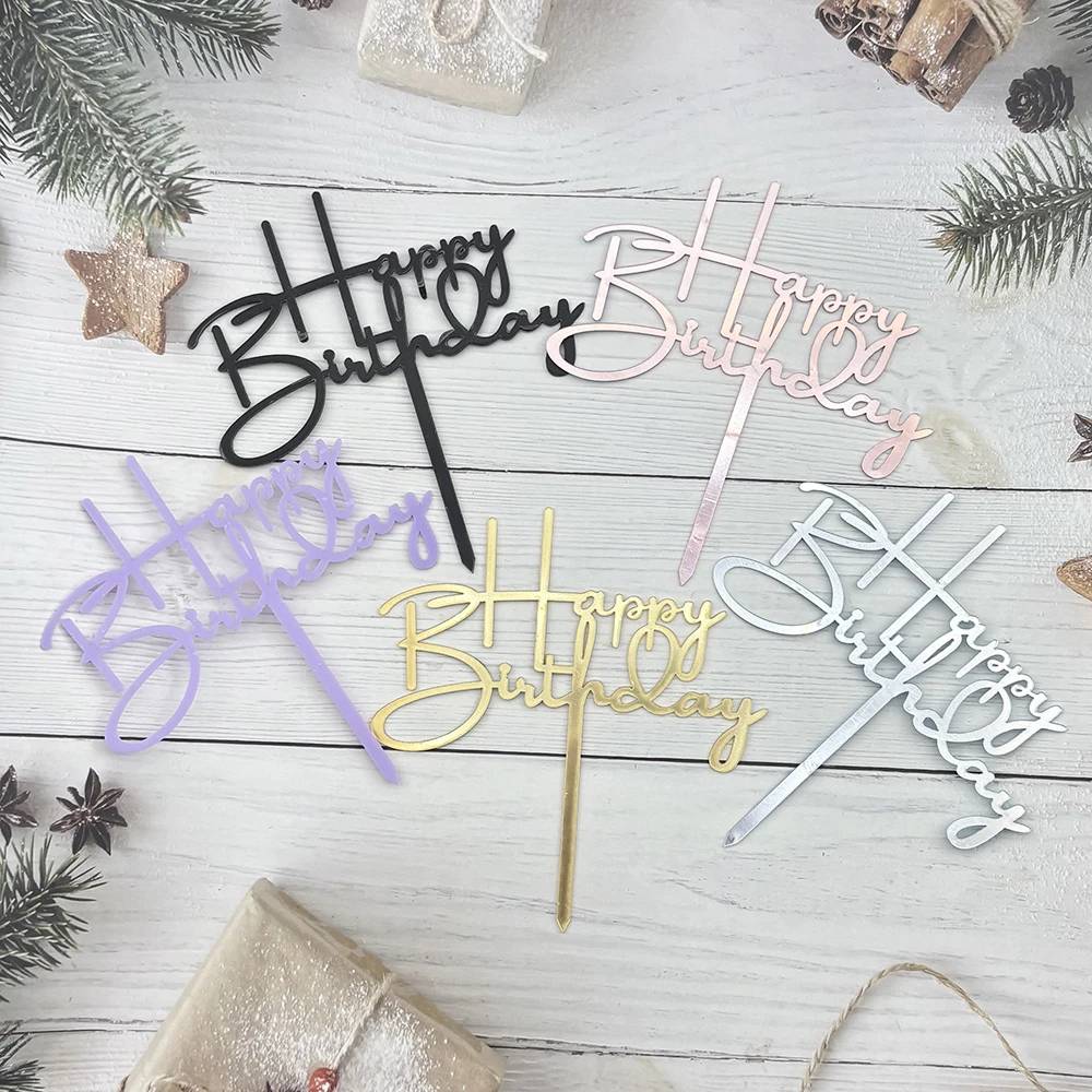 Tortenaufsatz „Happy Birthday“, groß, Acryl, Schwarz, Gold, Buchstabendekoration, Partyzubehör, 40 Designs für Jungen und Mädchen, Kuchendekoration Image