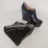 LAIGZEM Frauen Stiefeletten Plattform Keile Seitlichem Reißverschluss Glänzende Booties Damen Weibliche Höhe Erhöhen Schuhe Frau Große Größe 43 46 50 52