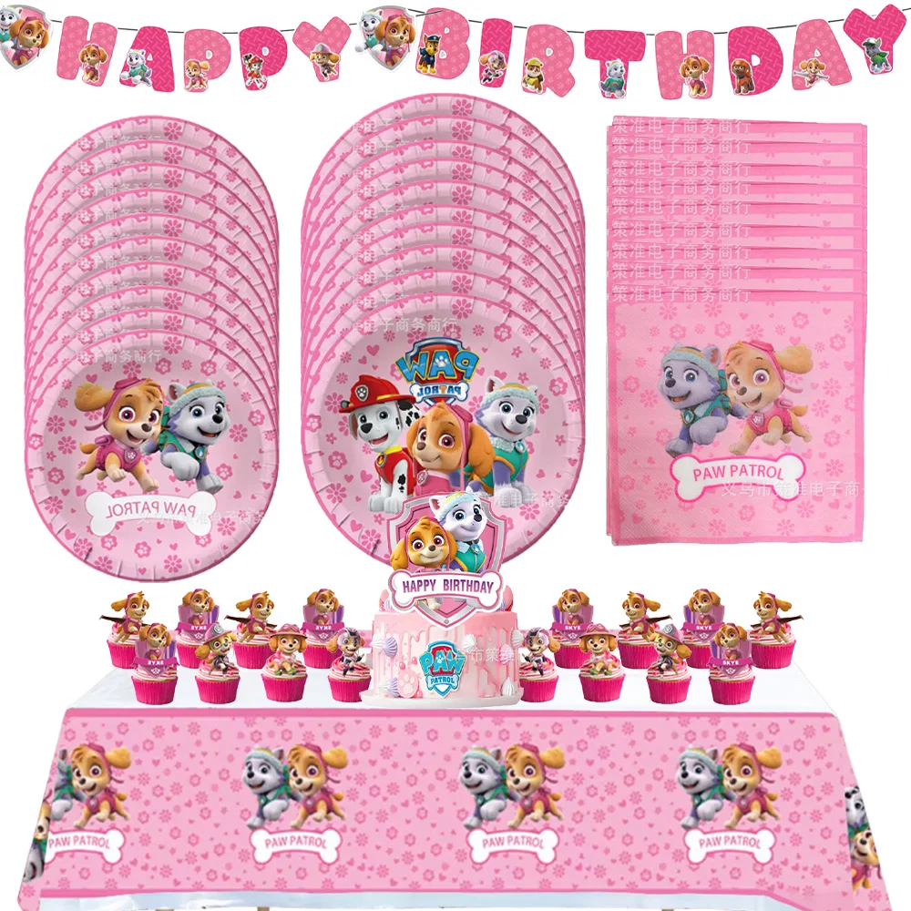 PAW Patrol Pink Skye Hintergrund Rosa und Rose Rot Folienballon Mädchen Geburtstag Party Dekorationen Tasse Einweggeschirr Kindergeschenke Image
