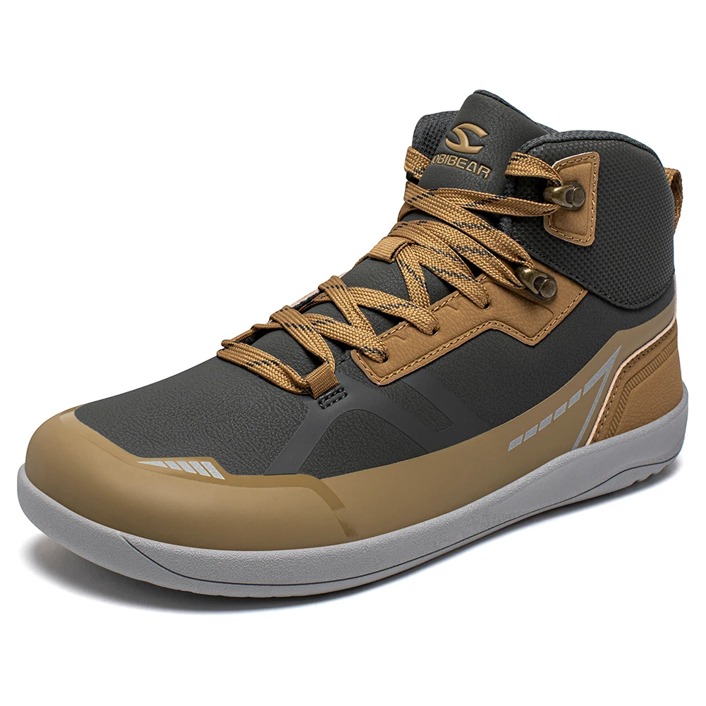 HOBIBEAR Unisex Mid Top Barefoot Shoes Mens Womens Wide Toe Artificial Leather Hiking Boots Outdoor Non-Slip Trail-Running Shoes Image