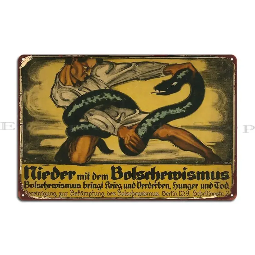 Pzandrews1919BolshevismPlakette Pzandrews Down With Bolshevism Deutscher Propaganda 1919 Metallplakette – Blechschild Wanddekoration Poster Image