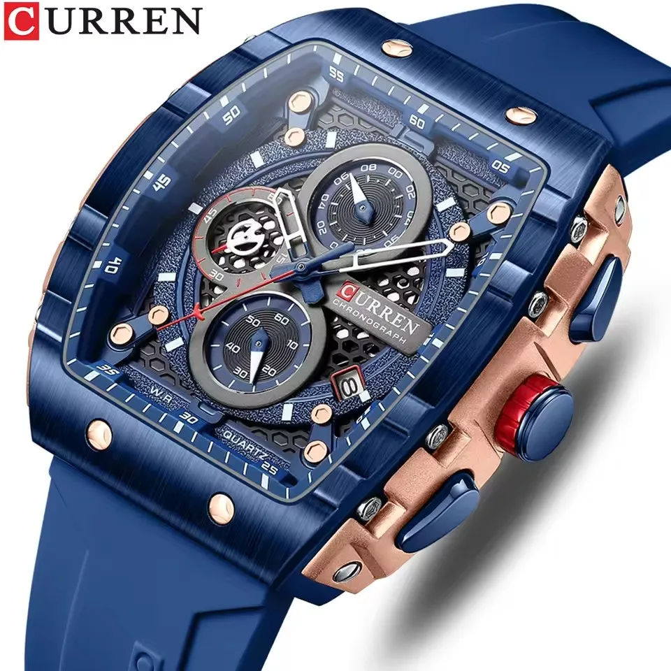 CURREN 8442 Top Marke herren Uhren Luxus Quadrat Quarz Armbanduhr Wasserdicht Leucht Chronograph Uhr für Männer Uhr reloj Image