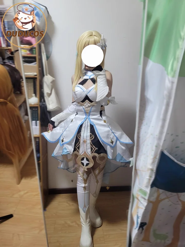 AUF LAGER Traveler Lumine Cosplay Kostüm Spiel Genshin Impact【S-2XL】DUDU-SSR Lumine Cosplay Perücke Schuhe Halloween Plus Größe