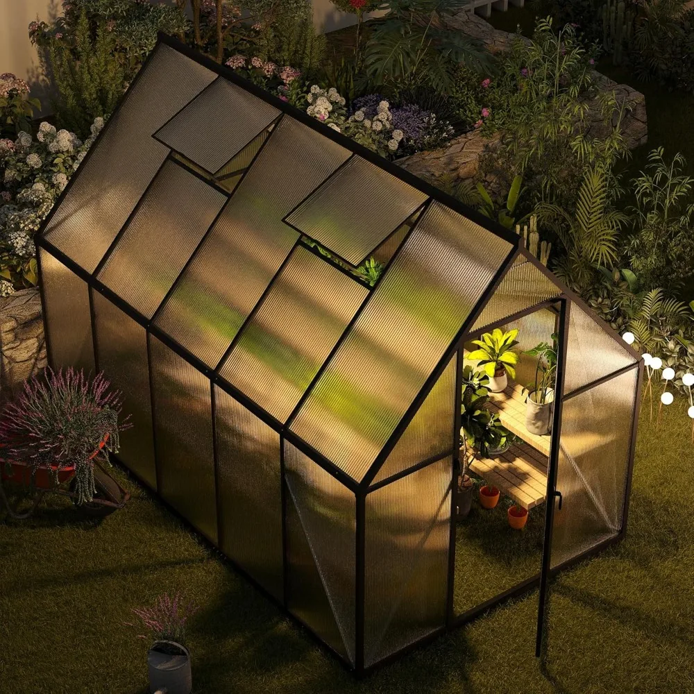 6x10 FT Greenhouse for Outdoors, Polycarbonate Greenhouse with Roof Vent, Enhanced Aluminum Large Walk-in Green House for Garden