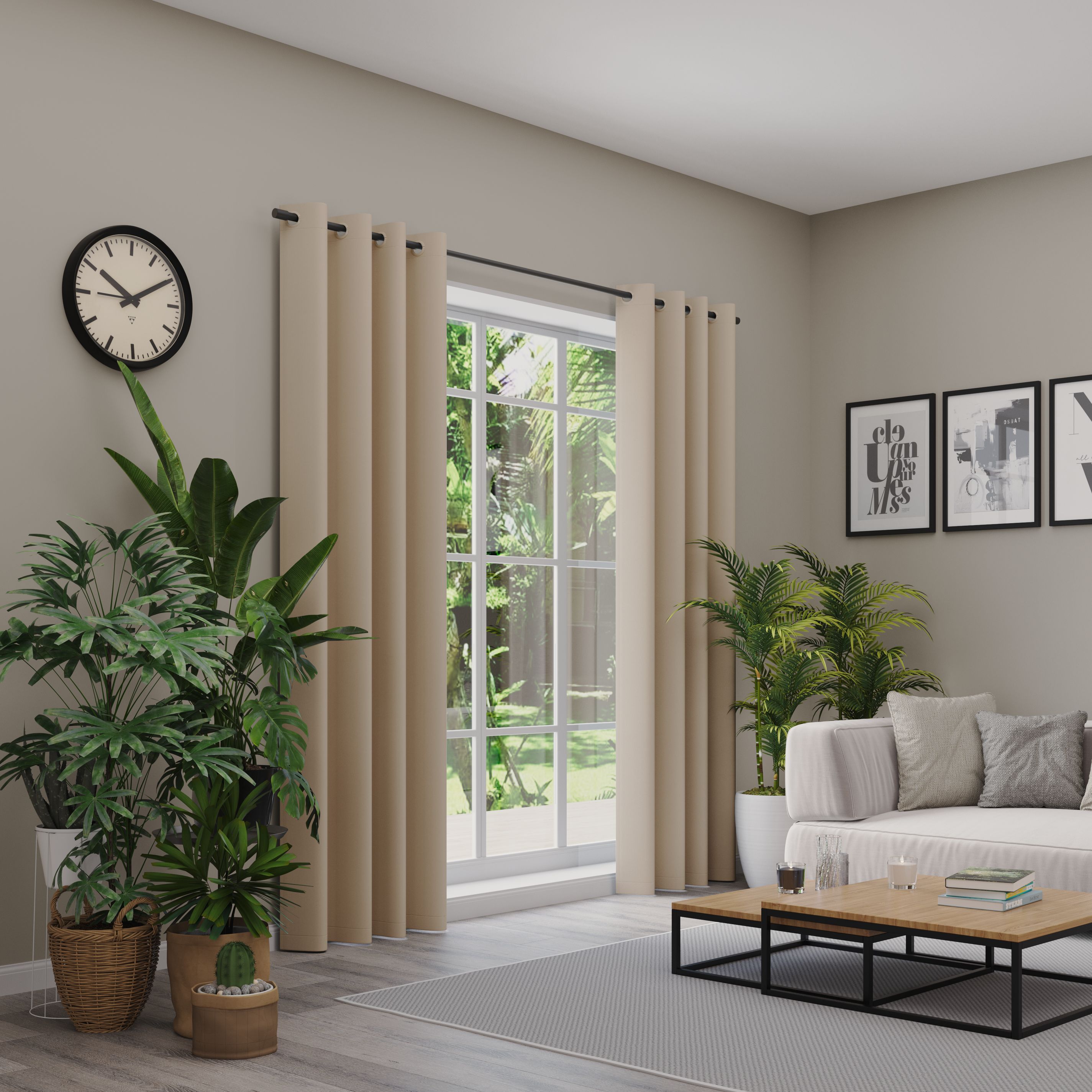 Verdunkelungsvorhang NEUTEX FOR YOU "INSULA", beige (dunkelbeige), B:137cm H:210cm, Polyester, Gardinen, Uni-Dimout für starke Verdunklung, nach Maß Image