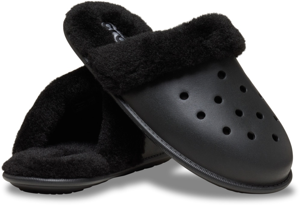 Pantoffel CROCS "Classic Fuzz Scuff", Herren, Gr. 46, schwarz, Croslite™, Casual, Schuhe, Hausschuh, Clog mit Warmfutter