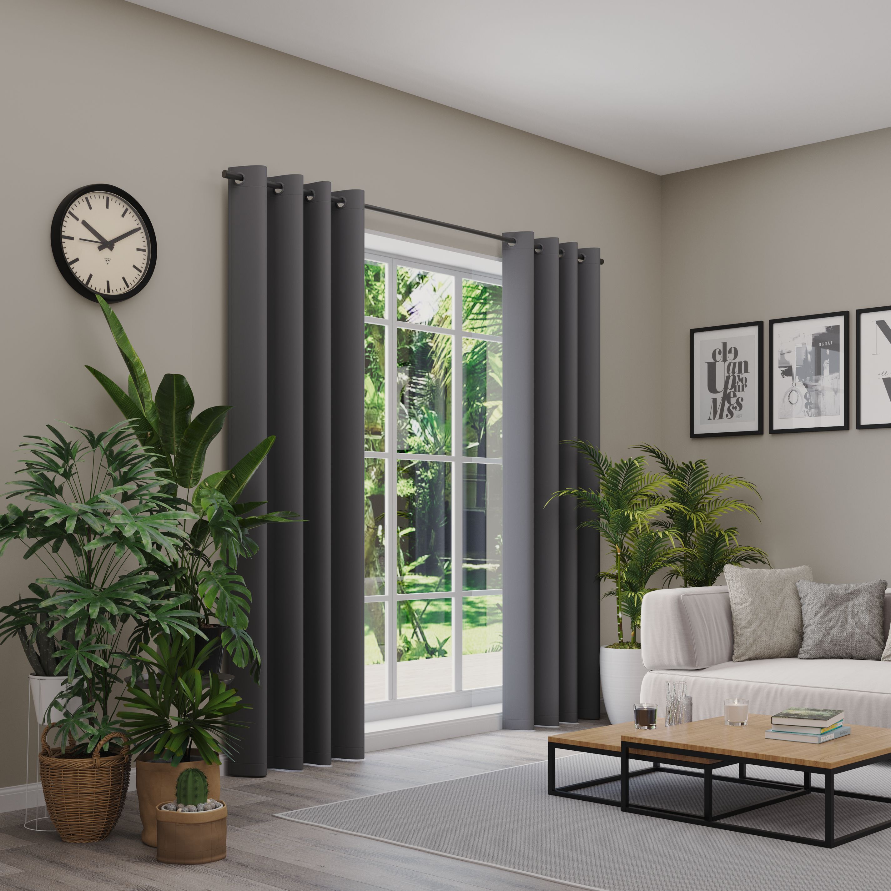 Verdunkelungsvorhang NEUTEX FOR YOU "INSULA", grau (dunkelgrau), B:137cm H:220cm, Polyester, Gardinen, Uni-Dimout für starke Verdunklung, nach Maß Image