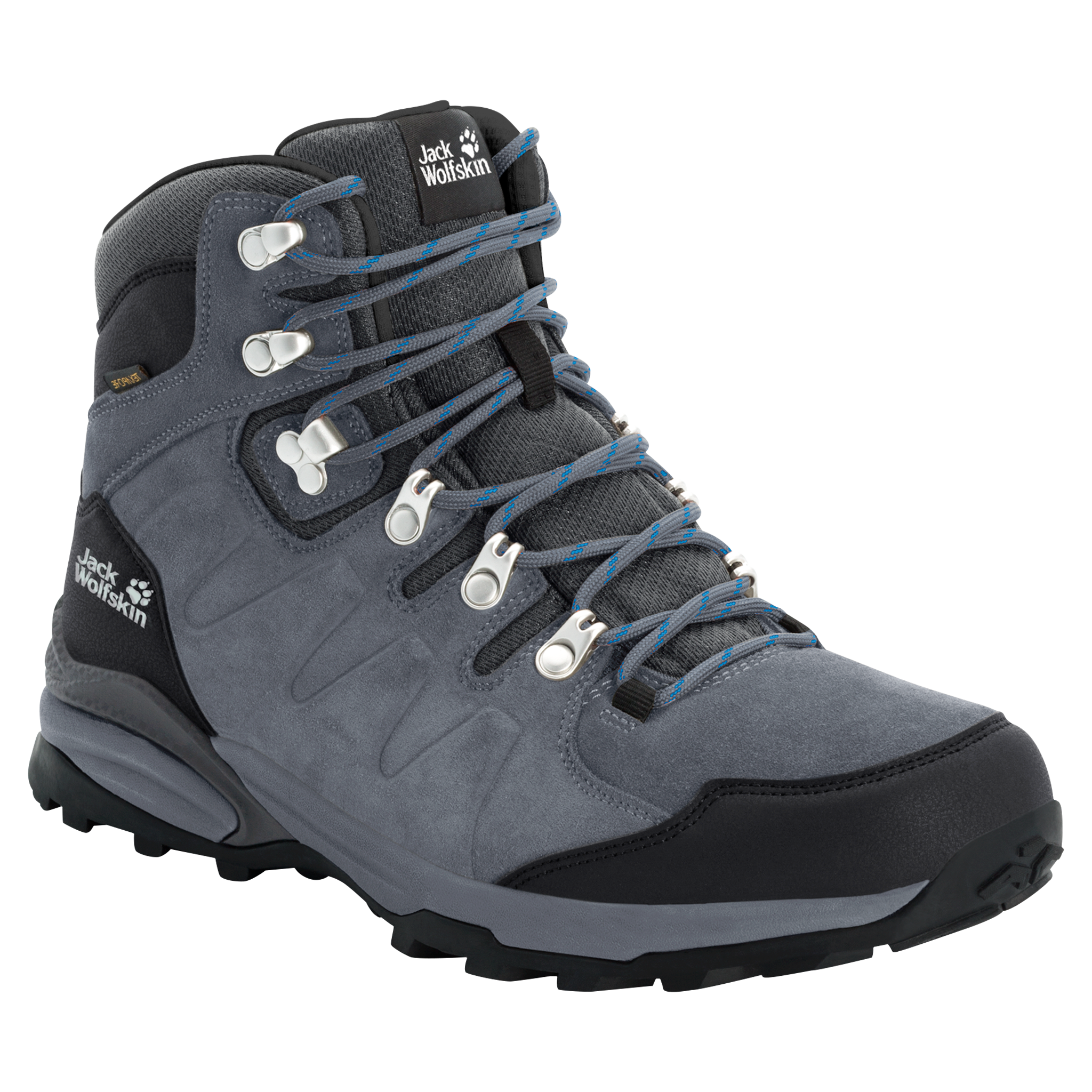 Wanderschuh JACK WOLFSKIN "REFUGIO TEXAPORE MID M", Gr. 47,5, grau (grau, schwarz), Leder, Textil, Schuhe, Wasserdicht, Trekkingschuh