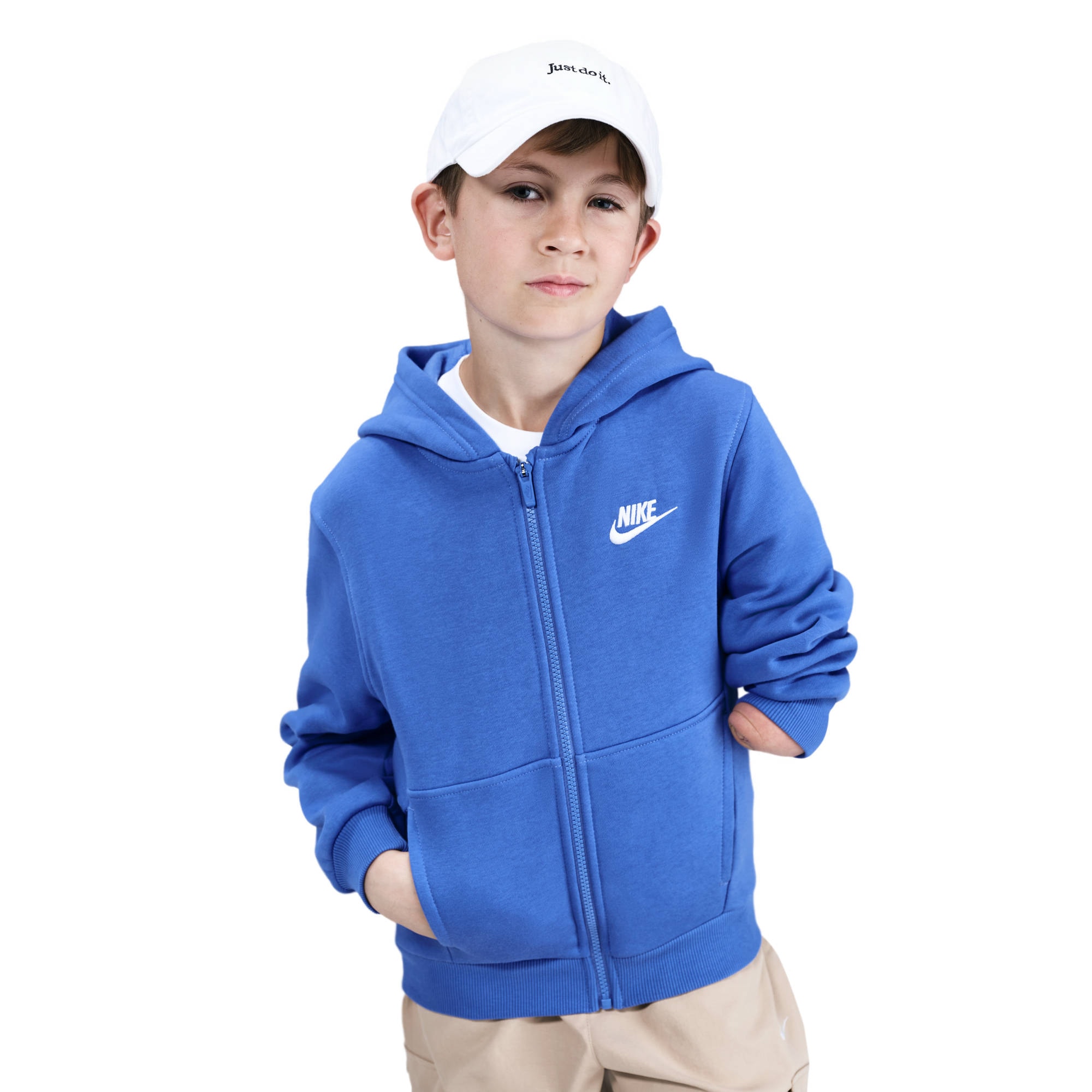 Kapuzensweatjacke NIKE SPORTSWEAR "K NSW CLUB FLC HD FZ LS LBR", Kinder, Gr. L (152/158), comet blau, weiß, Sweatware, Obermaterial: 80% Baumwolle, 20% Polyester, Sportlich, Rippbündchen, Sweatjacken Image