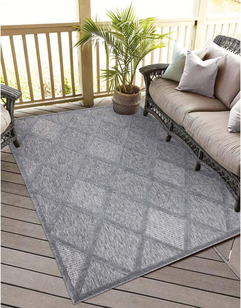 Teppich CARPET CITY "In-& Outdoorteppich Santorini 457, 3D-Effekt, Raute-Look", grau (anthrazit), B:60cm H:5mm L:110cm, Polypropylen, Teppiche, Wetterfest & UV-beständig für Terrasse, Balkon, Küche, Flur Image