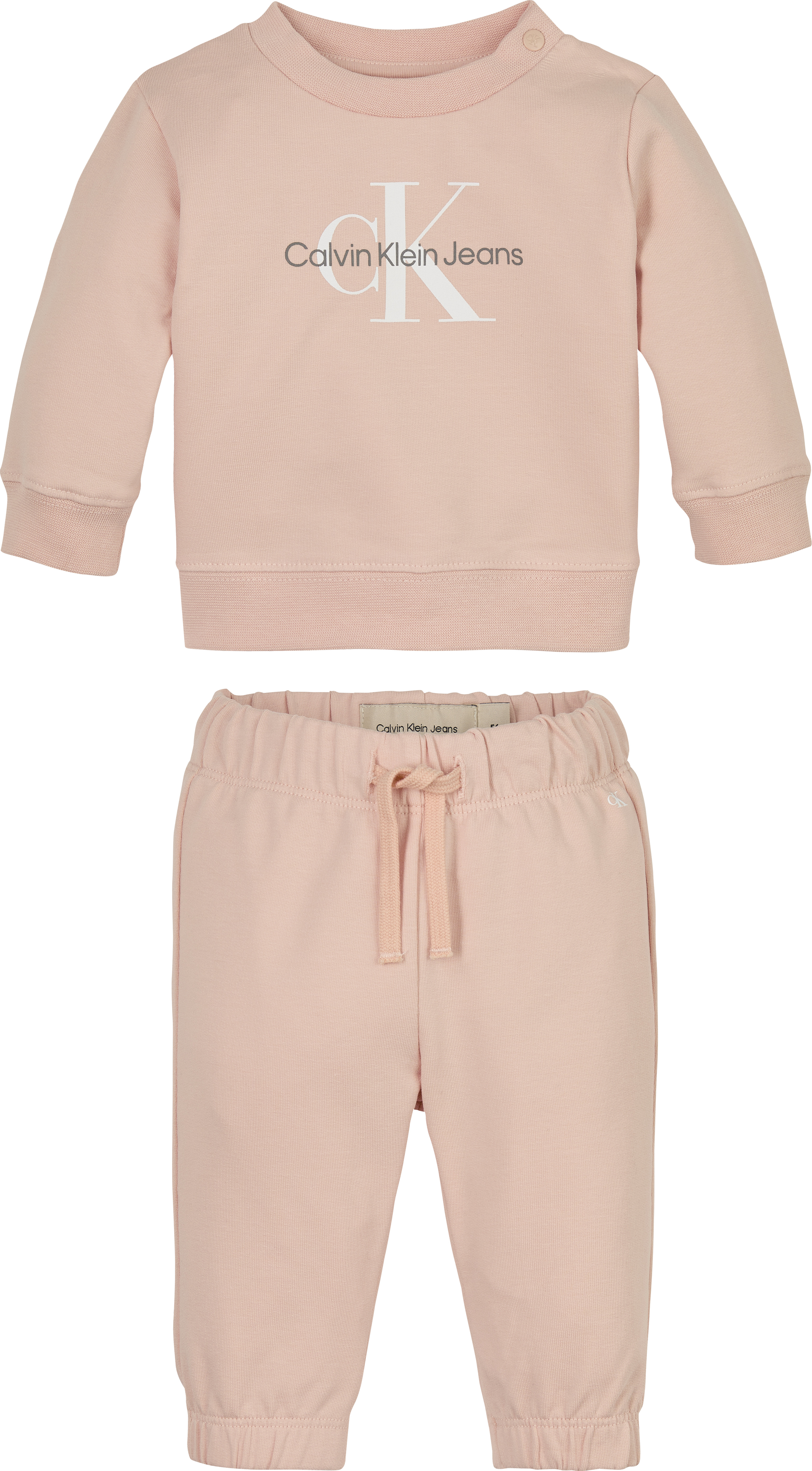 Shirt & Hose CALVIN KLEIN JEANS "MONOGRAM CN SWEATSHIRT SET", Jungen, Gr. 74, spanish villa, Jersey, Obermaterial: 95% Baumwolle, 5% Elasthan, unifarben, KOB Set-Artikel, für Babys bis 2 Jahre