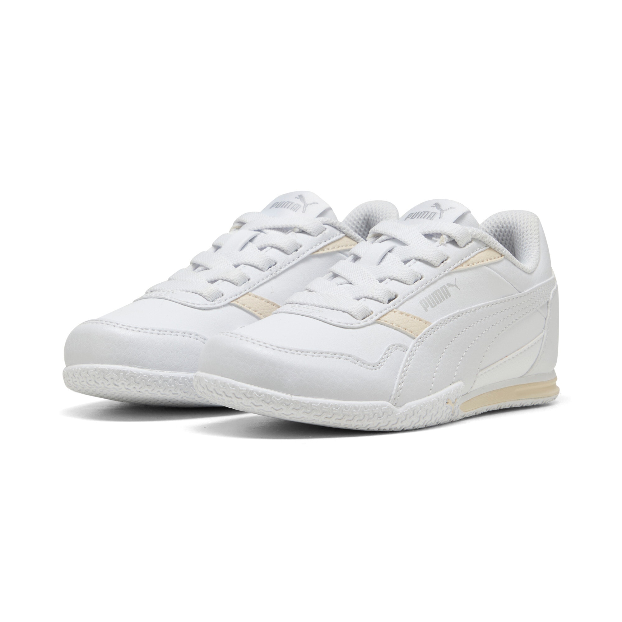 Sneaker PUMA "BELLA DONNA SL AC PS", Gr. 32, silber (puma weiß, puma weiß, puma silber), Synthetik, Sportlich, Schuhe