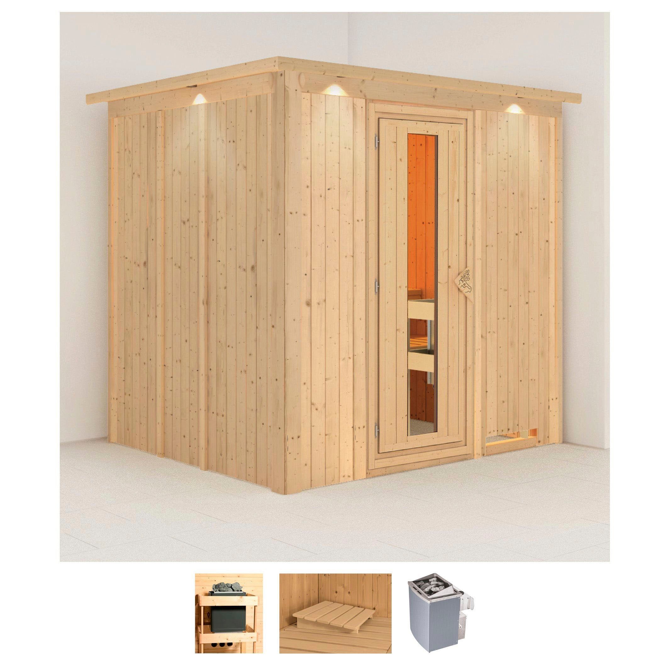 Sauna KARIBU "Sodin", beige (naturbelassen), Saunaofen, integrierte Steuerung, 9 kW, Saunen, 9 KW-Ofen mit integrierter Steuerung Image
