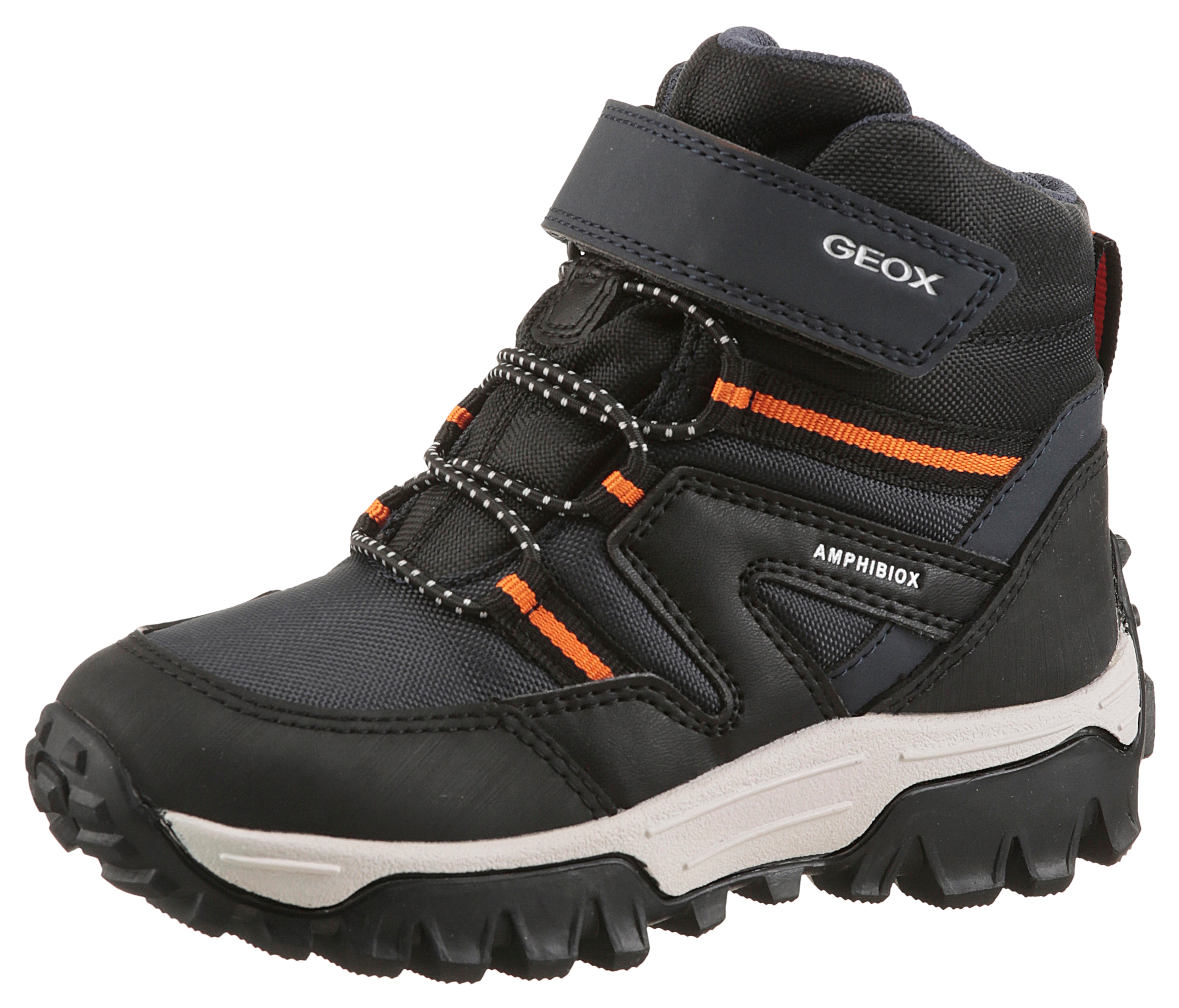 Winterboots GEOX "J HIMALAYA BOY B ABX", Kinder, Gr. 38, orange (navy, orange), Synthetik, Textil, kontrastfarbene Details, Sportlich, Schuhe, Snowboots, Klettstiefel mit Warmfutter, Größenschablone zum Download