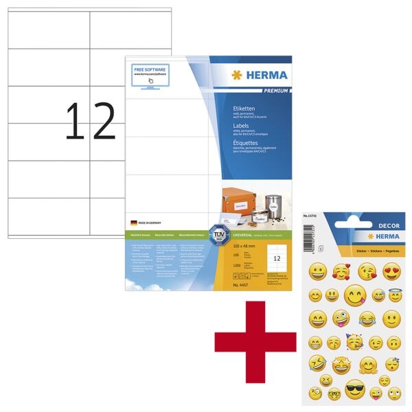 Herma 1200er-Set Universal-Klebeetiketten »4457« inkl. Sticker »Decor Lovely Emojis« weiß Image