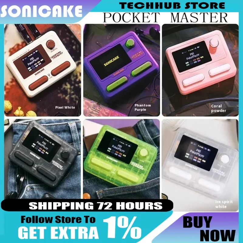 SONICAKE Pocket Master Guitar Bass Amplifier 1.77" LCD Screen 100+ Multi-Effects Pedal QME-10 Support OTG Looper Mini Guitar Amp