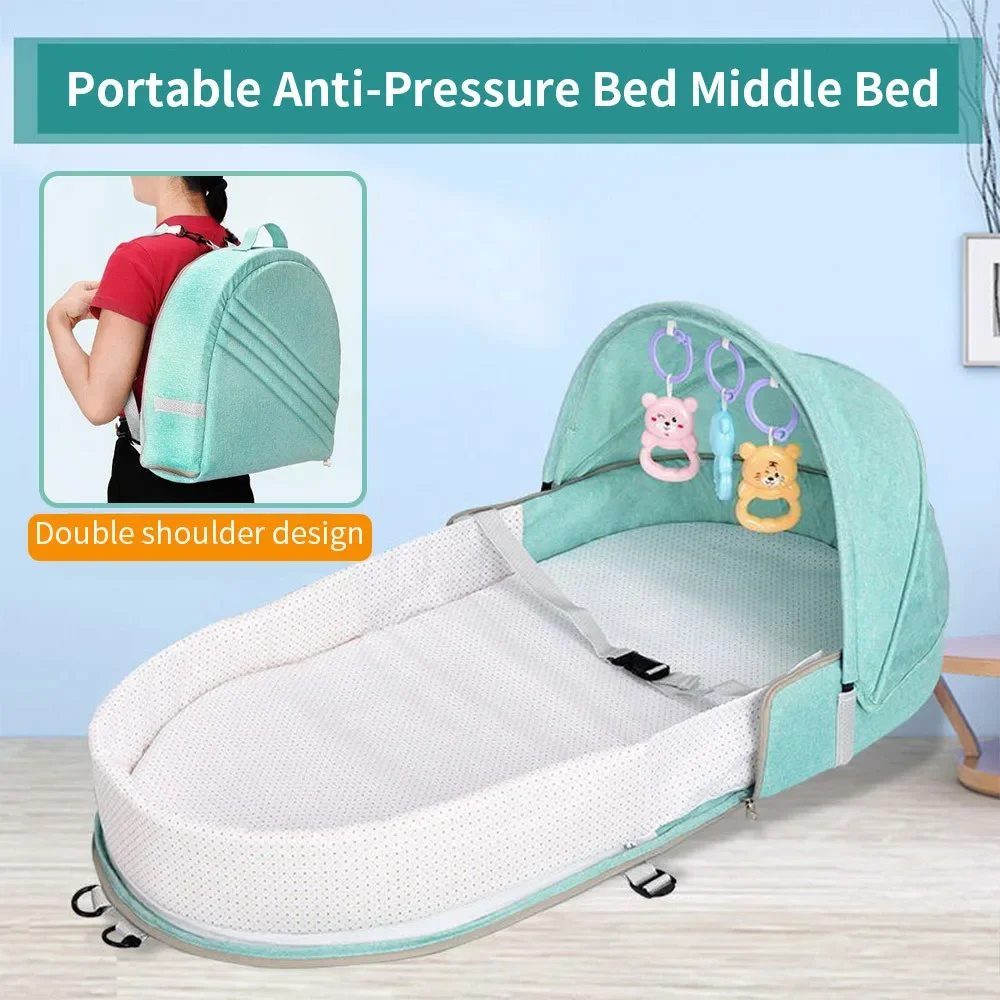 Zusammenklappbares Anti-Crush-Babybett, praktisches Bett, Mittelbett mit Moskitonetz, bequeme Matratze, Reisebett für Neugeborene Image