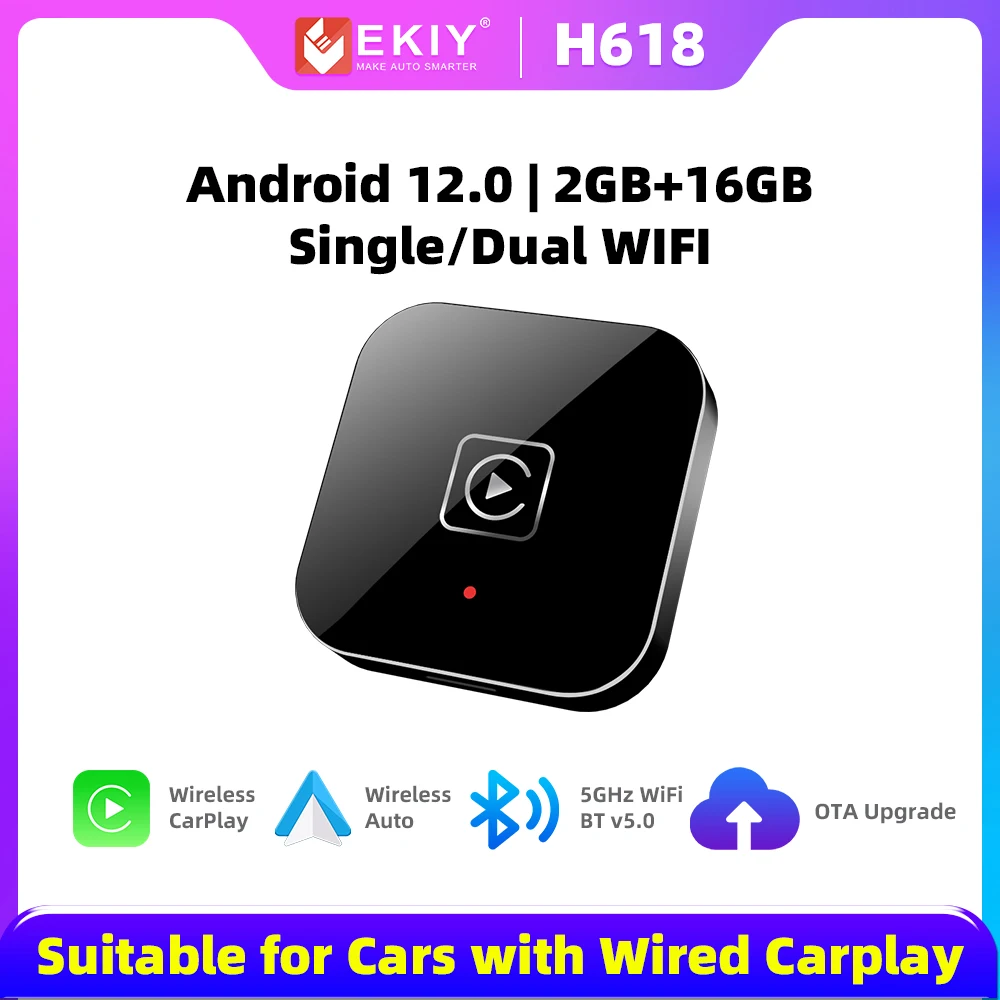 EKIY 2 + 16 GB CarPlay Wireless-Adapter-Schnittstelle mit YouTube Netflix Android 12 Wireless Carplay Android Auto 3-in-1-Auto-AI-Box Image