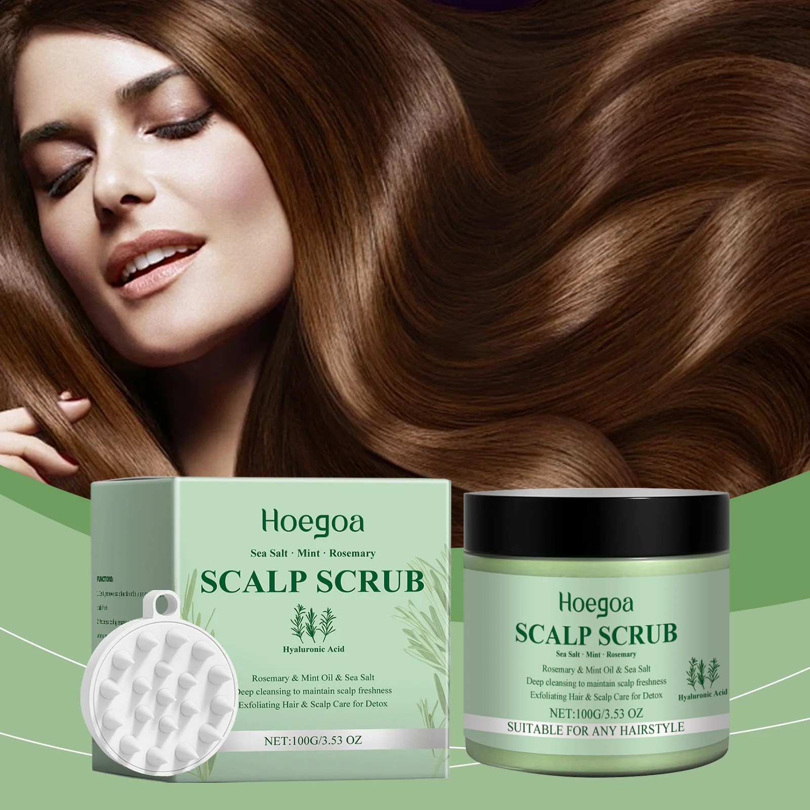 Rosmarin-Kopfhautpeeling mit Silikon-Kopfhautmassagegerät, Tiefenreinigungskontrolle, Talg-Sekretion, lindert Juckreiz, Schuppenentfernungsshampoo Image