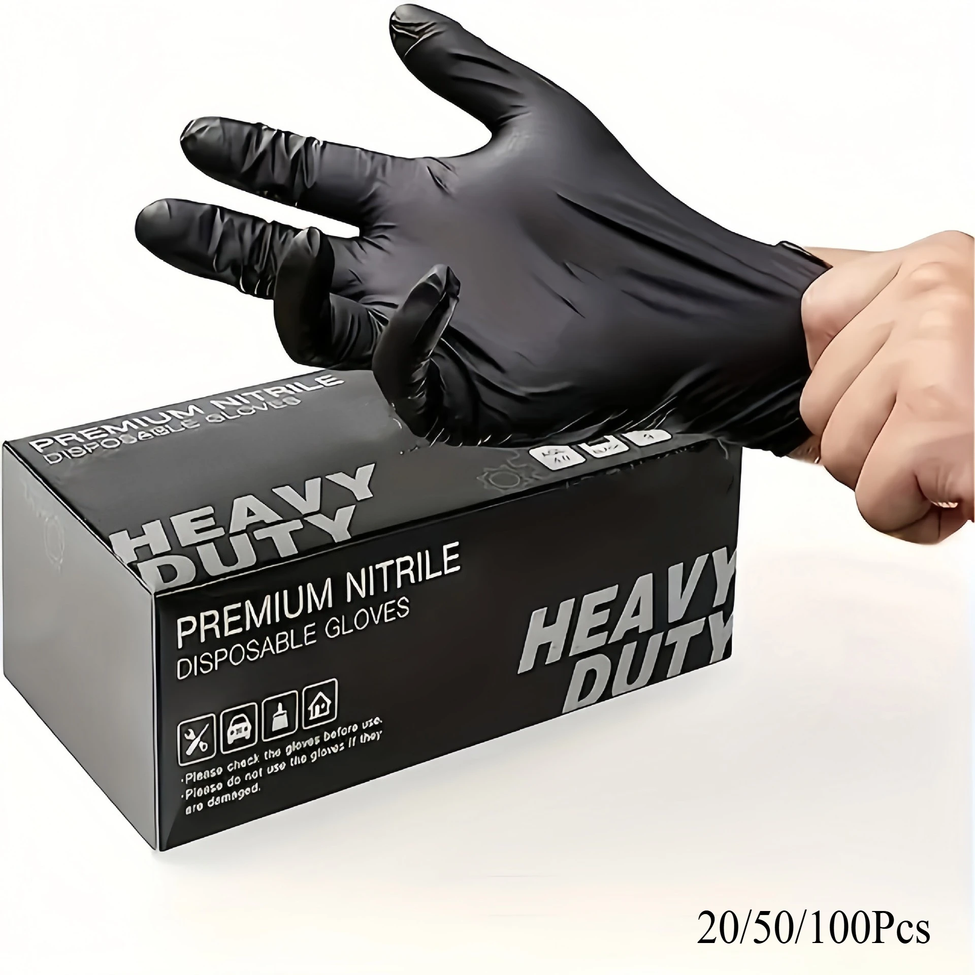 20/50/100 Stück schwarze Nitril-Handschuhe für die Autowartung, Haushalt, Küche, Badezimmer, Reinigung, Nagelkunst, Haarfärbemittel, Haustiere, latexfrei Image