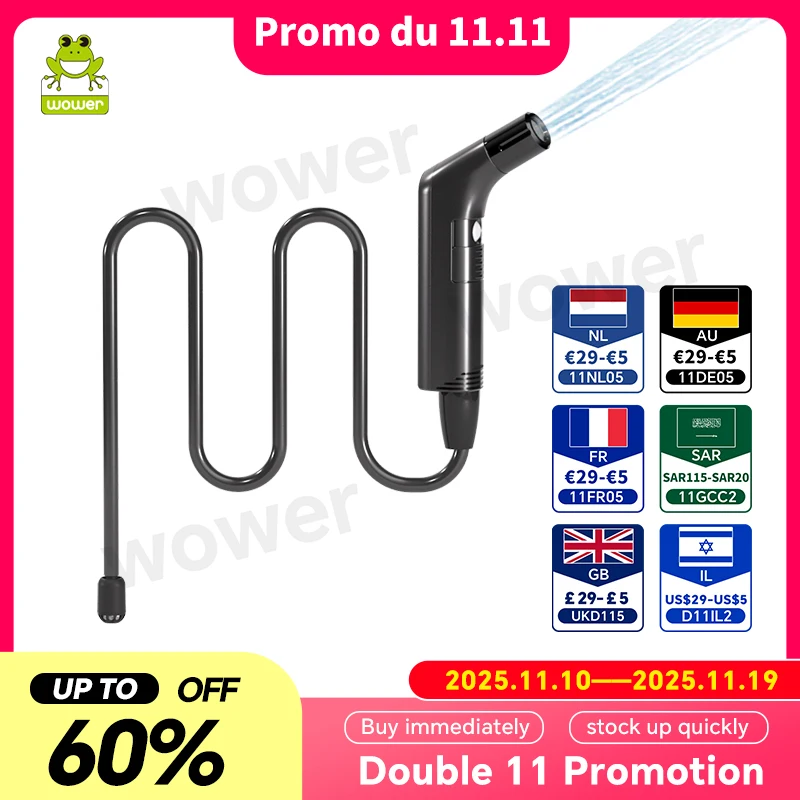 WOWER Tragbares Bidet-Handsprühgerät für die Hygienereinigung, 2 m Schlauch, wiederaufladbar, für Reisen, Camping, Bidet, Dusche