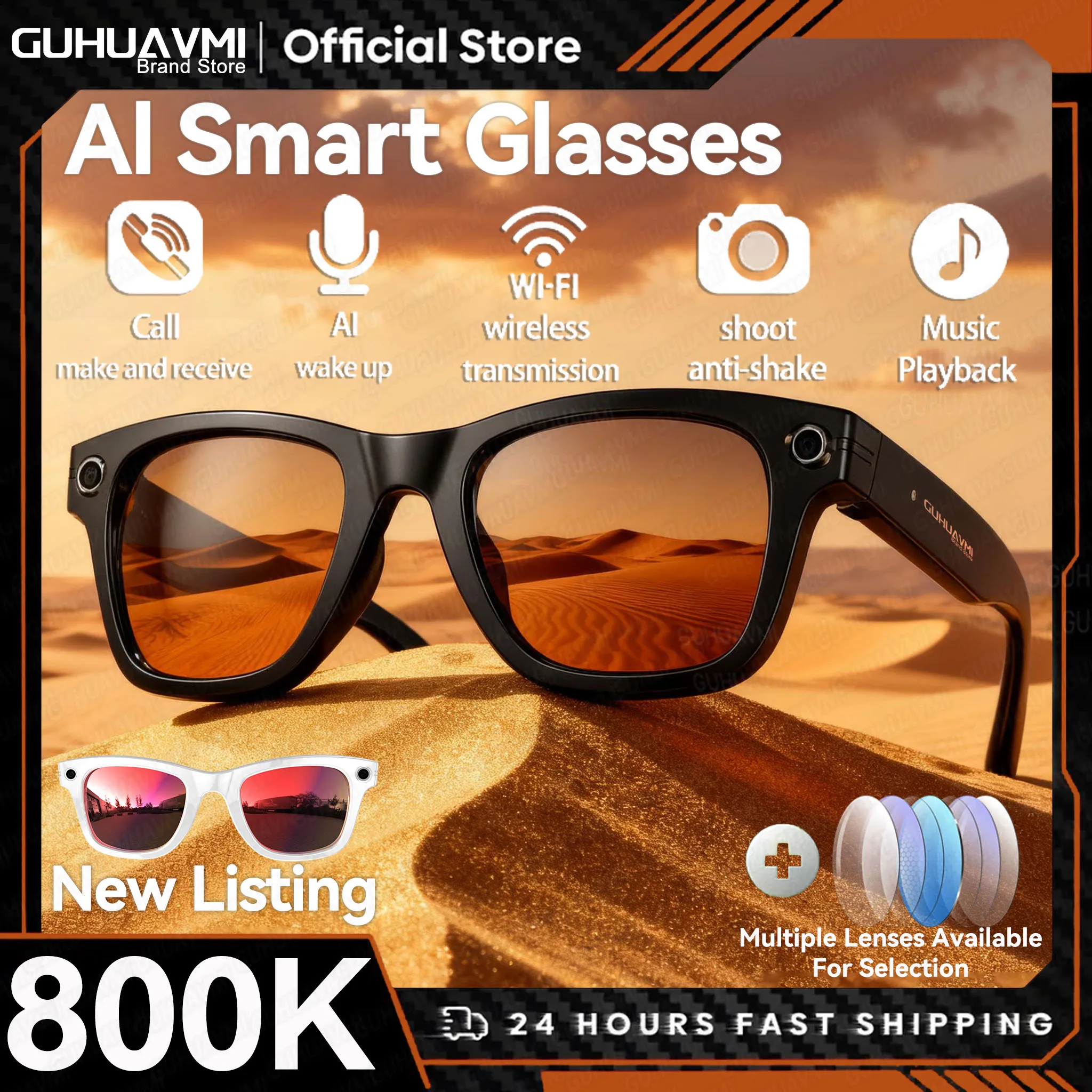 2025 Smart-Brille, Bluetooth-Kamera, Videoaufzeichnung, KI, Fotoerkennung, Antwort über 100 Sprachen, Übersetzung, Musikwiedergabe, Männer und Frauen Image