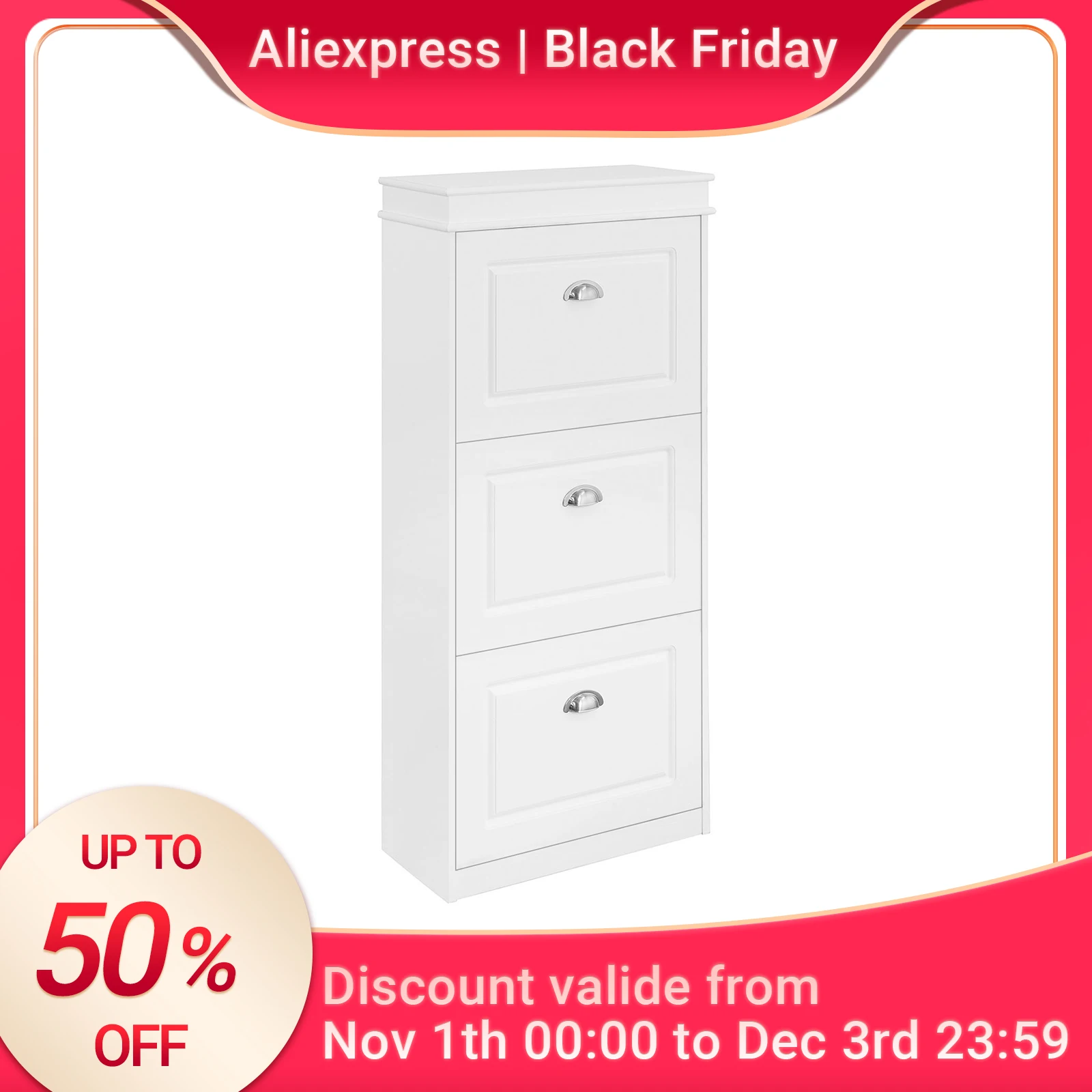 SoBuy FSR94 Schuhkipper Schuhschrank mit 3 Klappen Schuhregal mit 6 Ablageflächen Schuhkommode Schuhablage