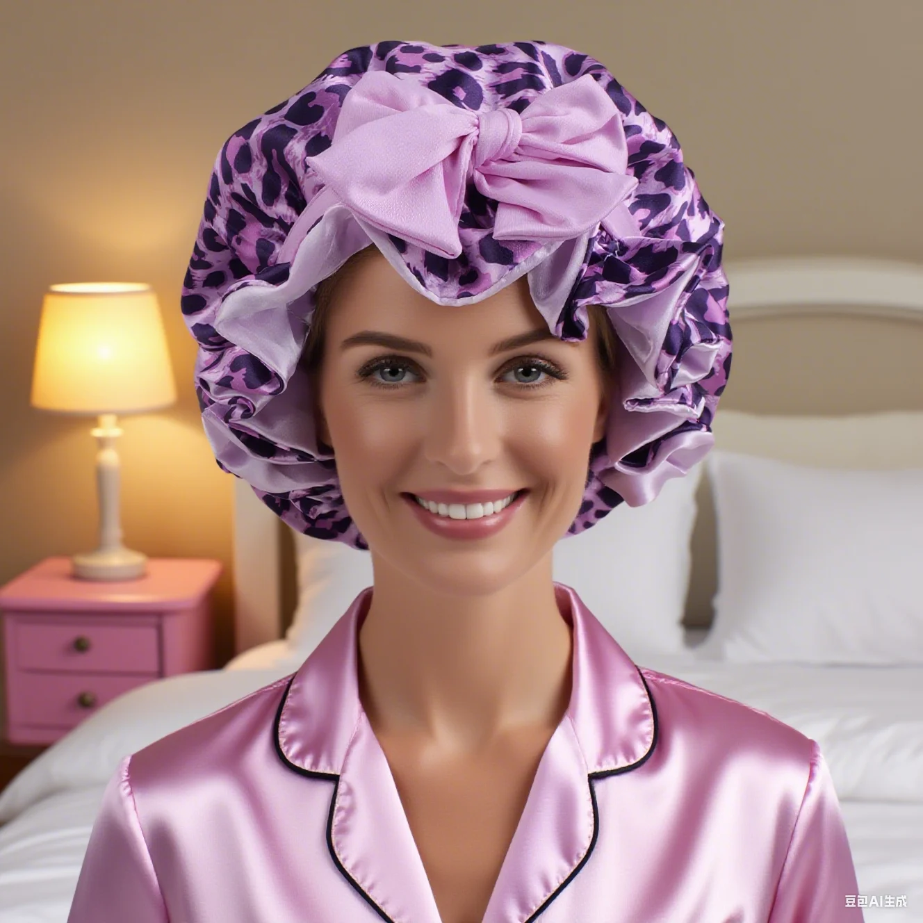 1-teilige wendbare Satinhaube für Damen, doppellagig, mit Leopardenmuster, weich und atmungsaktiv, für die Haarpflege, Alltagskleidung und Reisen Esse Image