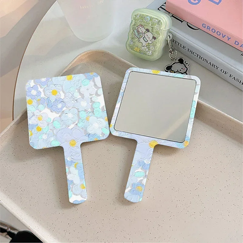 Tragbare Ölgemälde Entzückende Hand-Make-up-Handtasche Spiegel Blume Quadrat Kosmetikspiegel Ins Style Ideale Make-up-ToolsWoman