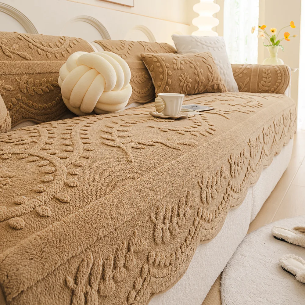 Kurzer Pulsh-Sofabezug, rutschfest, französischer Stil, Sofas, Kissen, einfarbig, L-Form, Couch-Handtuch-Schutz für Wohnzimmer-Dekoration